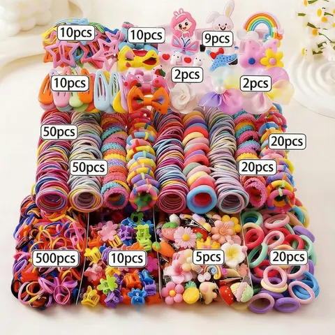 Girls' Pink Bowknot Hair Clips, Cute Princess Hair Accessories, High Elastic Durable Non-Damaging Hair Ties, Hair Bands, Rabbit Ear Hair Rings, Versatile Duck Clip Barrettes, Suitable For Daily Use