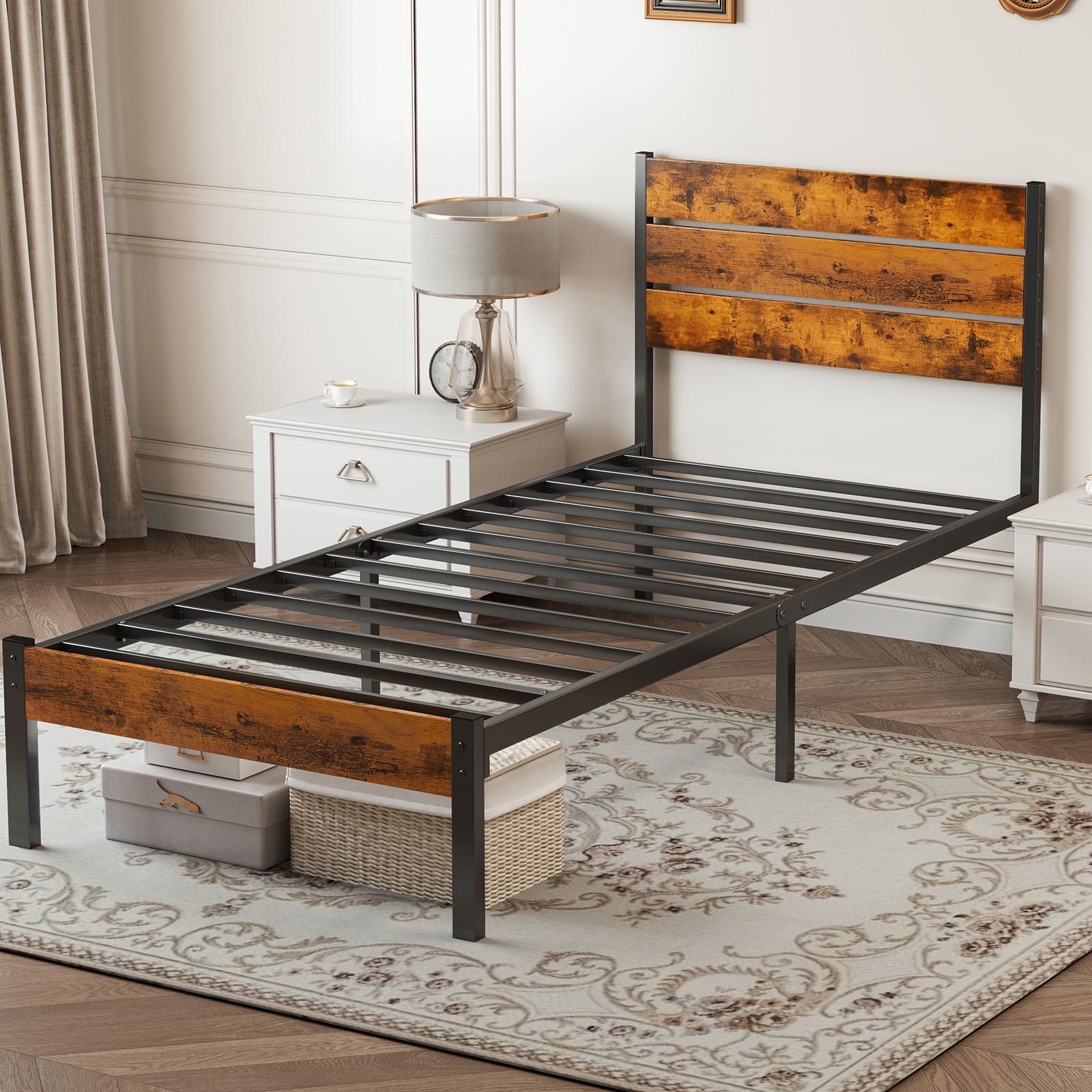 Metal Platform Bed Frame "Twin/Full/Queen"Mattress Foundation with Headboard and and Footboard, No Box Spring Needed with 800LBS Sturdy Wooden Slats Support