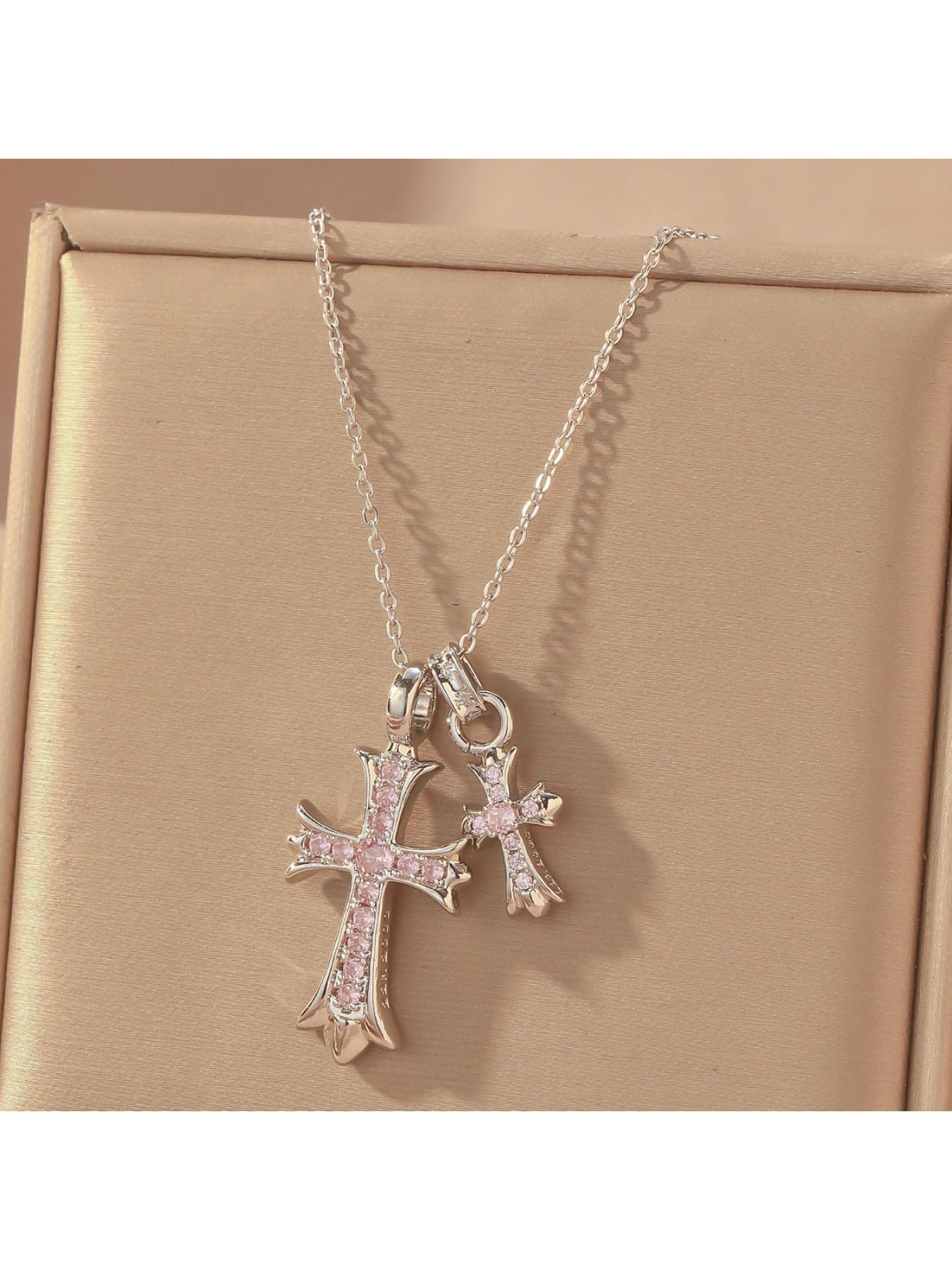 Women's Internet celebrity double cross necklace, niche design, light luxury, versatile, personalized, sweet and cool, versatile pendant collarbone chain
