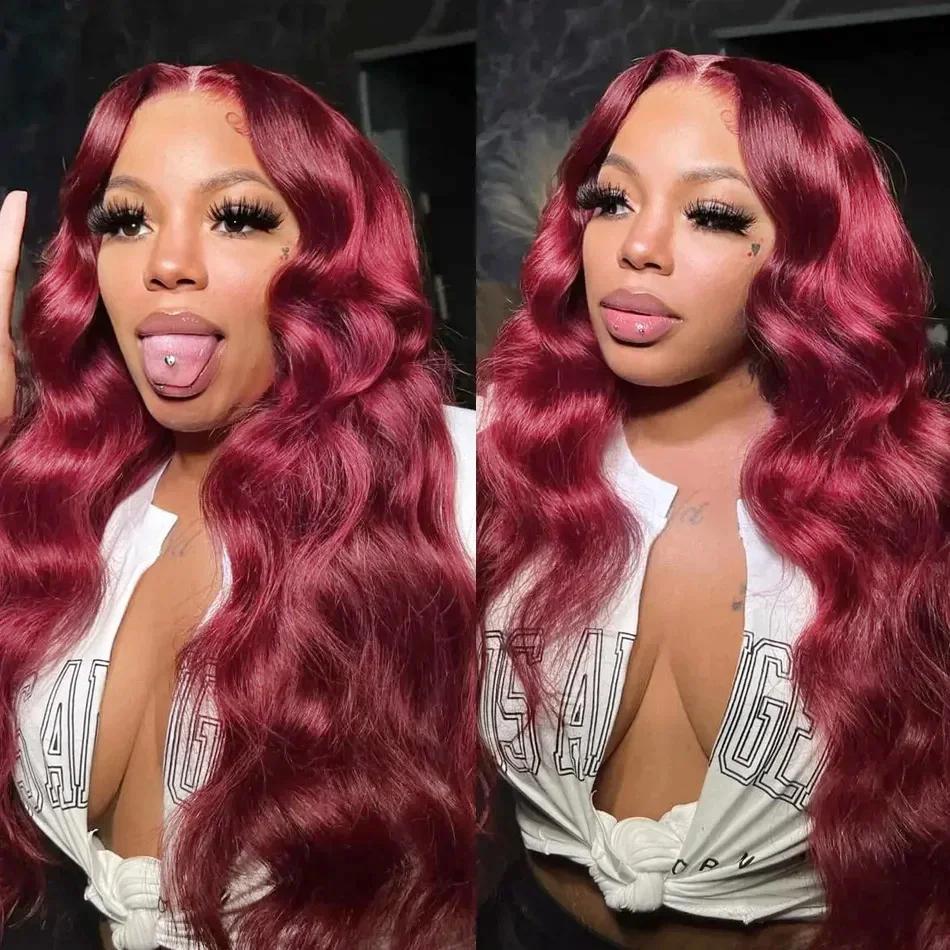 Bling Hair 180 Density Burgundy 13x6 HD Lace Frontal Wigs 99J Body Wave HD Water Wave 13x4 Lace Front Human Hair Brazilian 30 32 Inch Wine