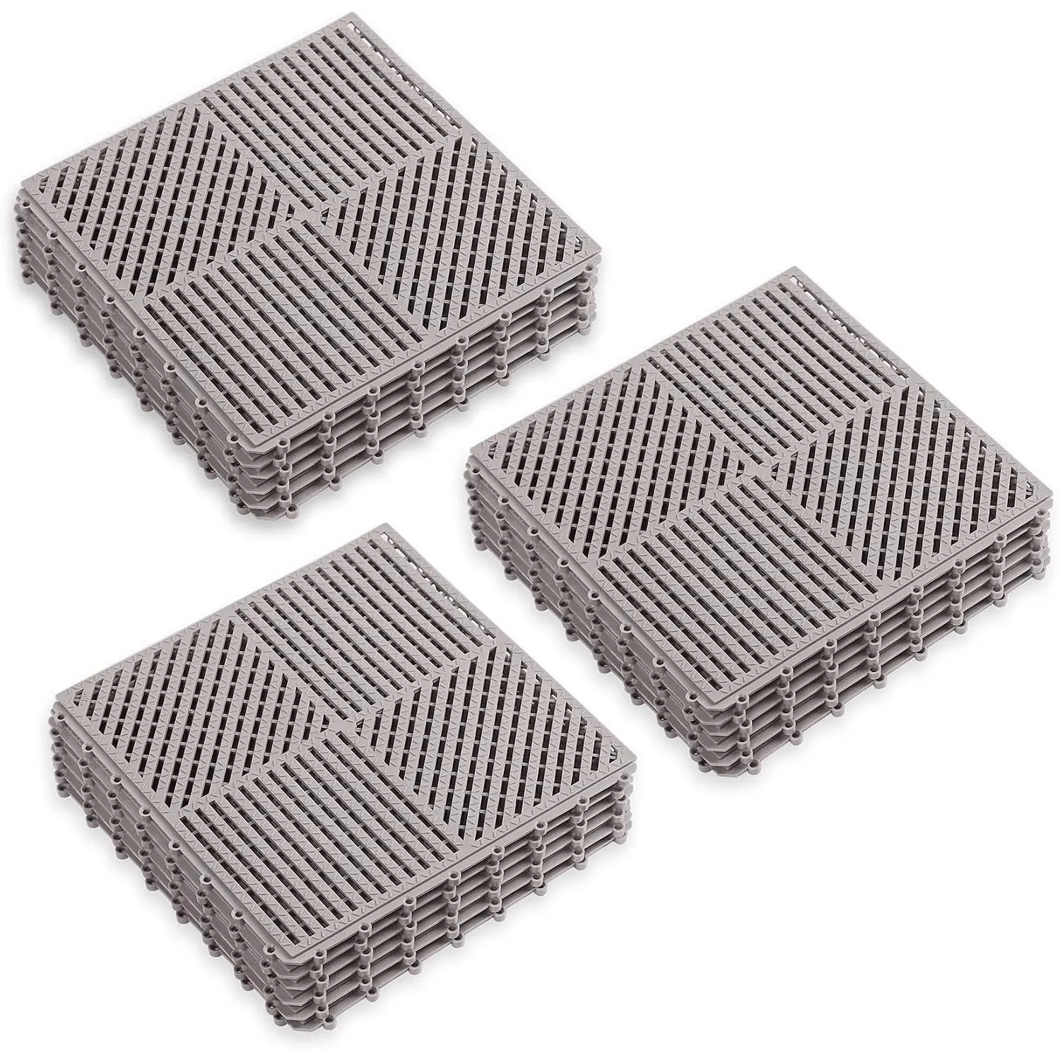 18 Pack Modular Interlocking Floor Mat Rubber Outdoor Tiles with Drainage Holes for Swimming Pool Bathroom Shower Sauna Room Garage Boat, 12" L×12" W×0.4" Th Gray