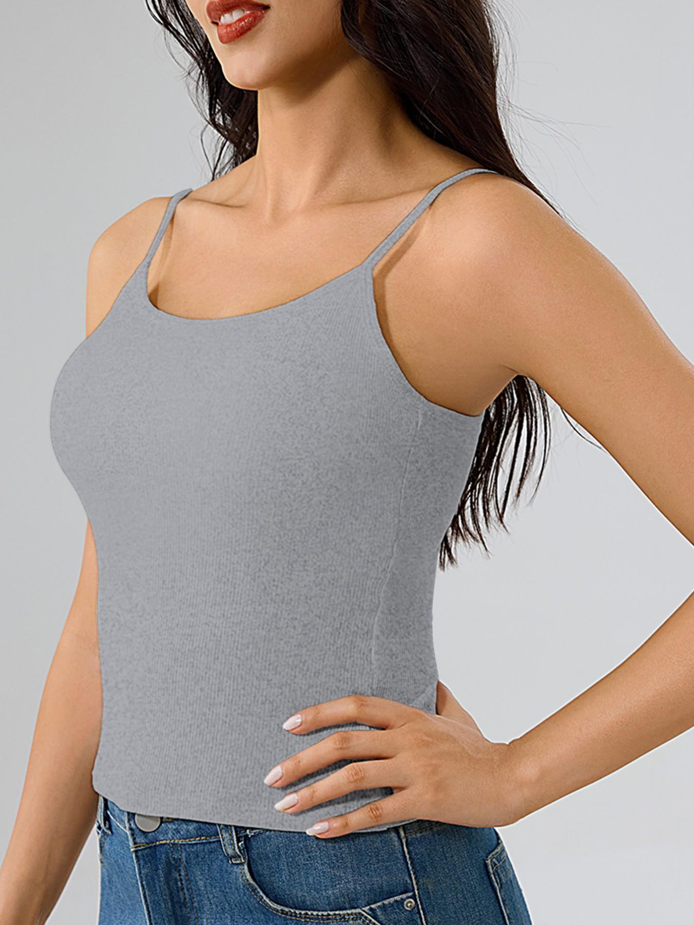Women's Plain Ribbed Camisole with Padded Bra, Available in 12 Colors, Casual Fitted Vest for All Seasons, Thin Underwear for Daily Wear