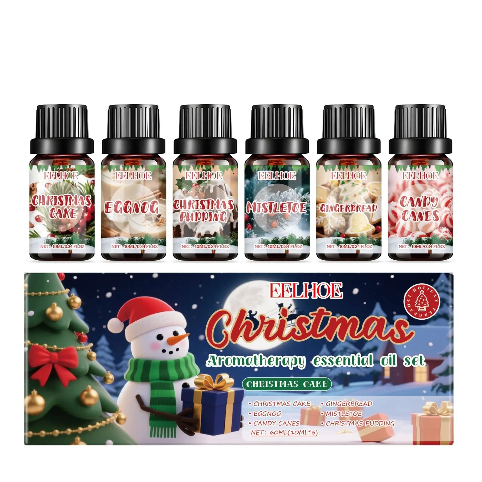 Christmas Aromatherapy Essential Oil Set, Gentle Scent Oil Collection, Fresh Long‑Lasting Scent, Create Warm Cozy Atmosphere for Home Indoor Diffuser Use
