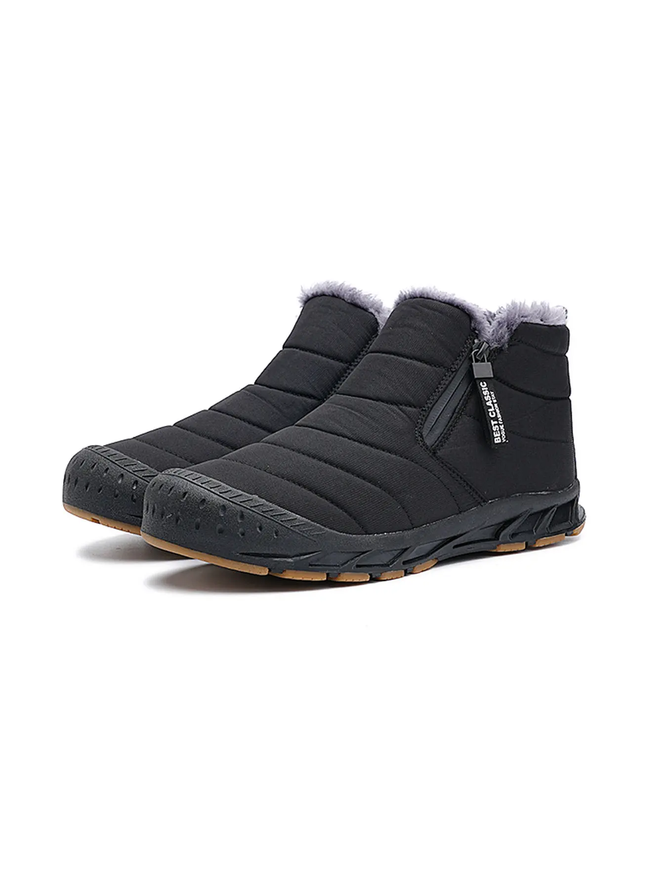 Men’s Fleece Lined Warm Barefoot Snow Boots, Wide Toe Box Zero Drop Quick Slip-On Lock Drawstring, Water Resistant Non-Slip Winter Ankle Boots for Commute & Trail Hiking
