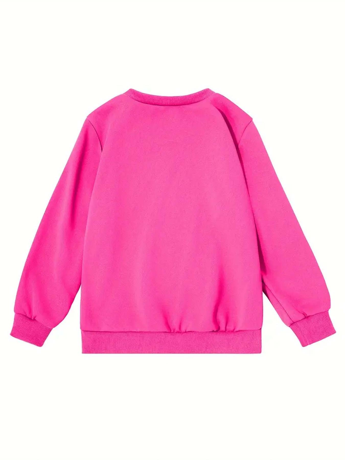 Cartoon Girl Printed Loose Sports Hoodie for Girls, Elastic Fabric, Graphic Print Sweater, Casual Spring & Fall Sweatshirt, Perfect for Outdoor & Indoor Activities