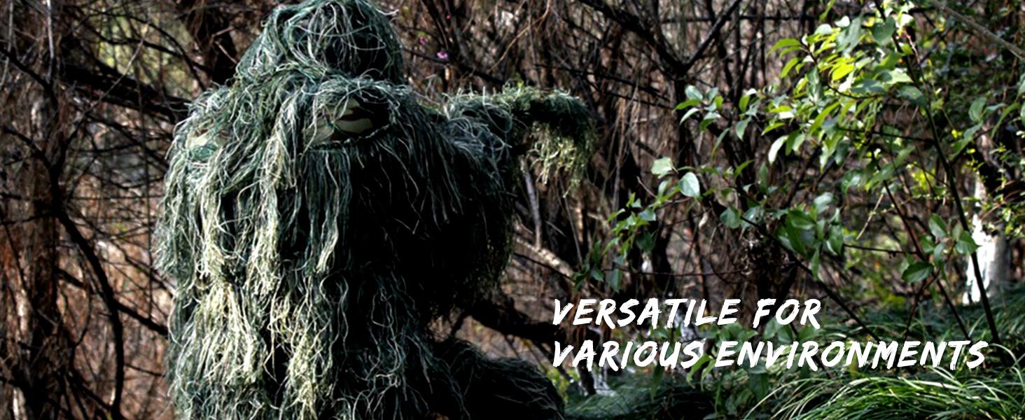 SLSY 5 in 1 Ghillie Suit, 3D Camouflage Hunting Apparel Including Jacket, Pants, Hood, Carry Bag Suitable for Unisex Adults/Youth (M/L/XL/XXL) SLSY 5 in 1 Ghillie Suit, 3D Camouflage Hunting Apparel Including Jacket, Pants, Hood, Carry Bag Suitable for Unisex Adults/Youth (M/L/XL/XXL)
