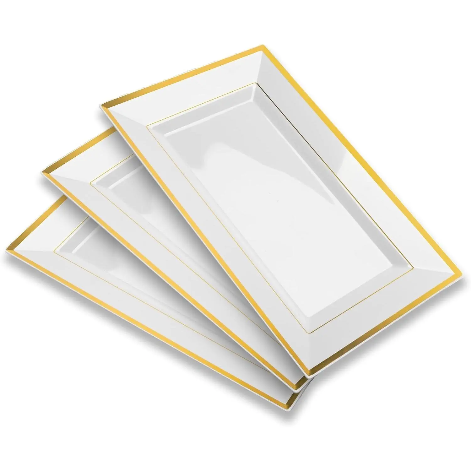 -Elegant Plastic Serving Tray & Platter Set (3pk)-White &  Rim Disposable Serving Trays & Platters for  - Weddings, Parties, Dessert Table, Cupcakes - 8x13 inches (White + )
