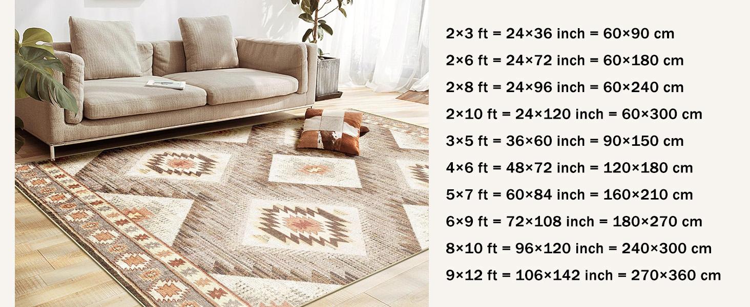 BESTSWEETIE | Western Washable Area Rugs – Large Boho Rugs for Living Room & Bedroom – Soft, Non-Slip, Faux Wool, Various Sizes, OEKO-TEX Certified, Aztec Modern Rugs for Rustic Farmhouse Home Decor, Home & Dorm Essentials