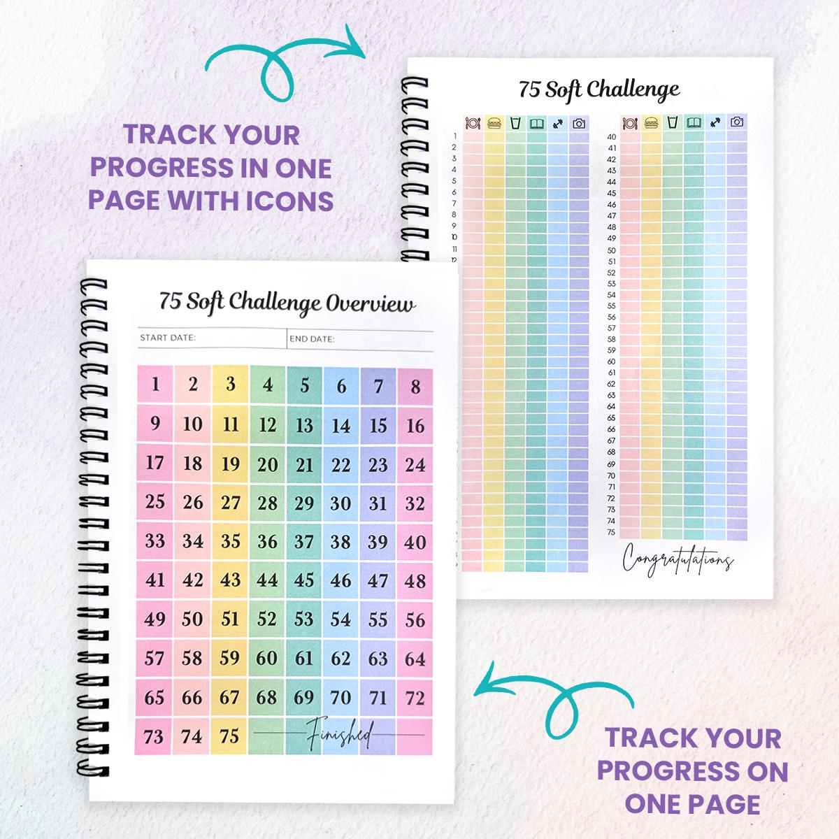 75 Soft Challenge Journal & Planner A5 Soft Challenge Planner Notebook Time Management & Efficiency Improvement Record Book Spiral Weekly and Monthly Calendar Planners Note Book Office Stationery & Supplies