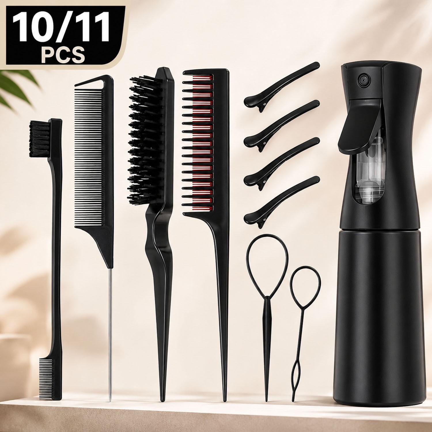 10/11PCS Hair Styling Tools Set with Edge Brush, Rat Tail Comb, Smoothing Brush, Hair Clips & Braiding Loop Tools, Slick Back Hair Styling Kit for Parting, Braiding, Detangling, Ponytails & Daily Hair Care, Salon Hair Accessories for Women & Girls