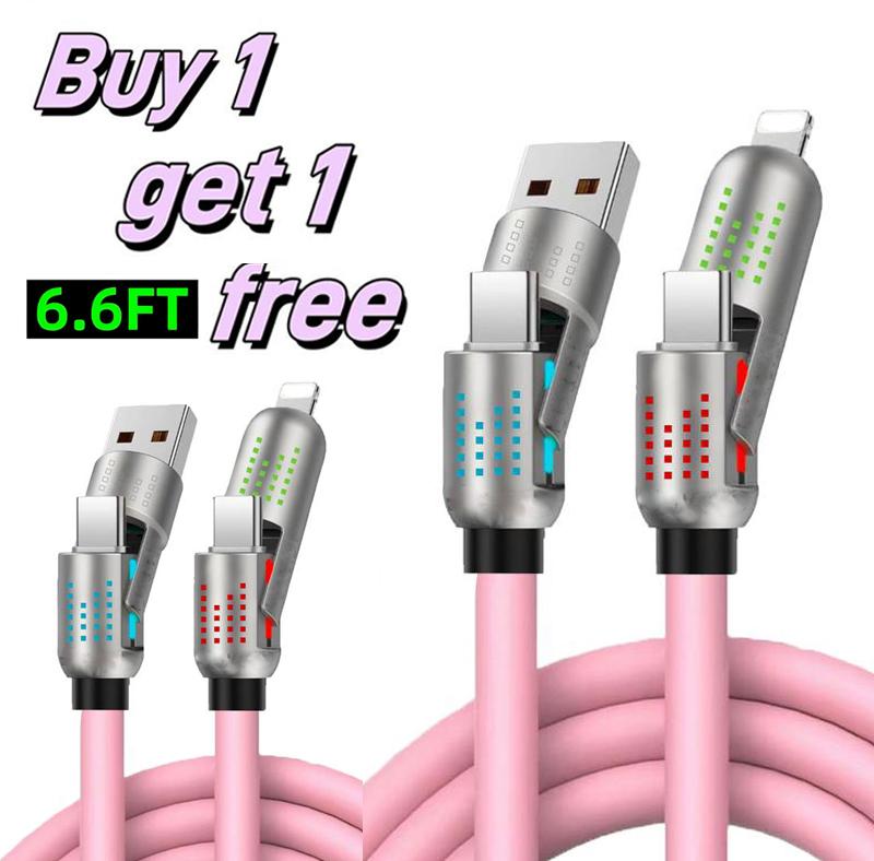 [Buy 1 Get 1 Free] 6.6ft  4-in-1 Multi USB Charging Cable with USB A,Type C,Lightning-MAX240W Fast Charging & Data Sync for iPhone16/15,iPad Pro, Samsung & Laptops fast charge usb cable 4-in-1 fast Breathing Light  -max 1 usb-c data 4 1 charging cable