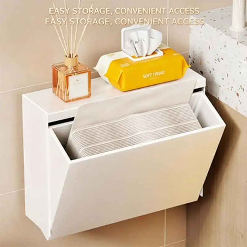1pc Waterproof Bathroom Paper Holder with Shelf, No Drilling, Strong Adhesive, Moisture-Resistant, Modern Design for Clean Bathroom