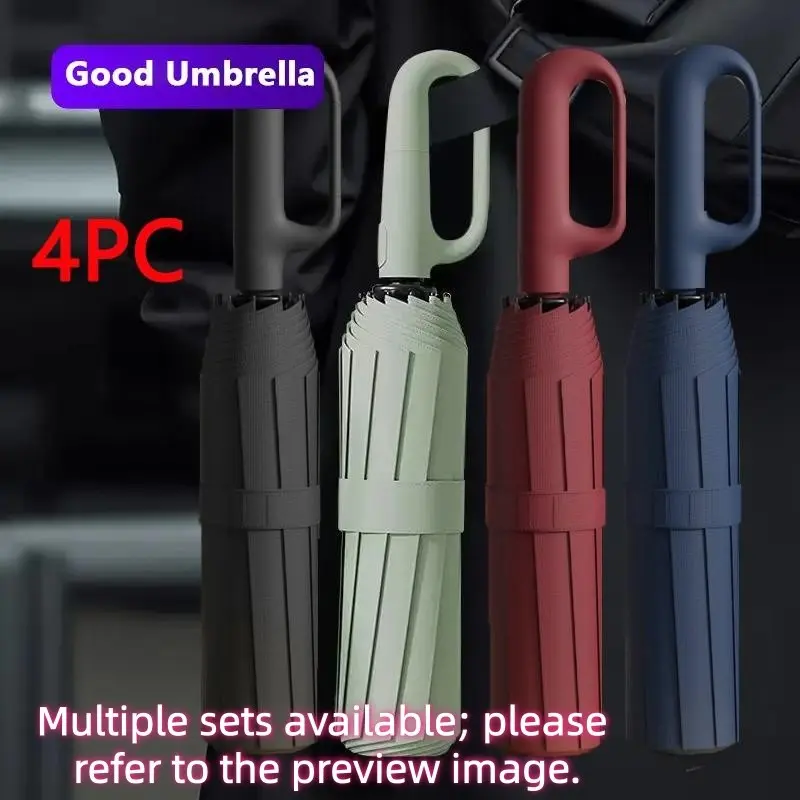 Creative Ring Handle 10k Dual Bone Rain Umbrella Set, Windproof Waterproof, Portable Design, Automatic Opening, Four-Piece Combination, Folding Umbrella, Rainproof Umbrella, Umbrellas For Rain