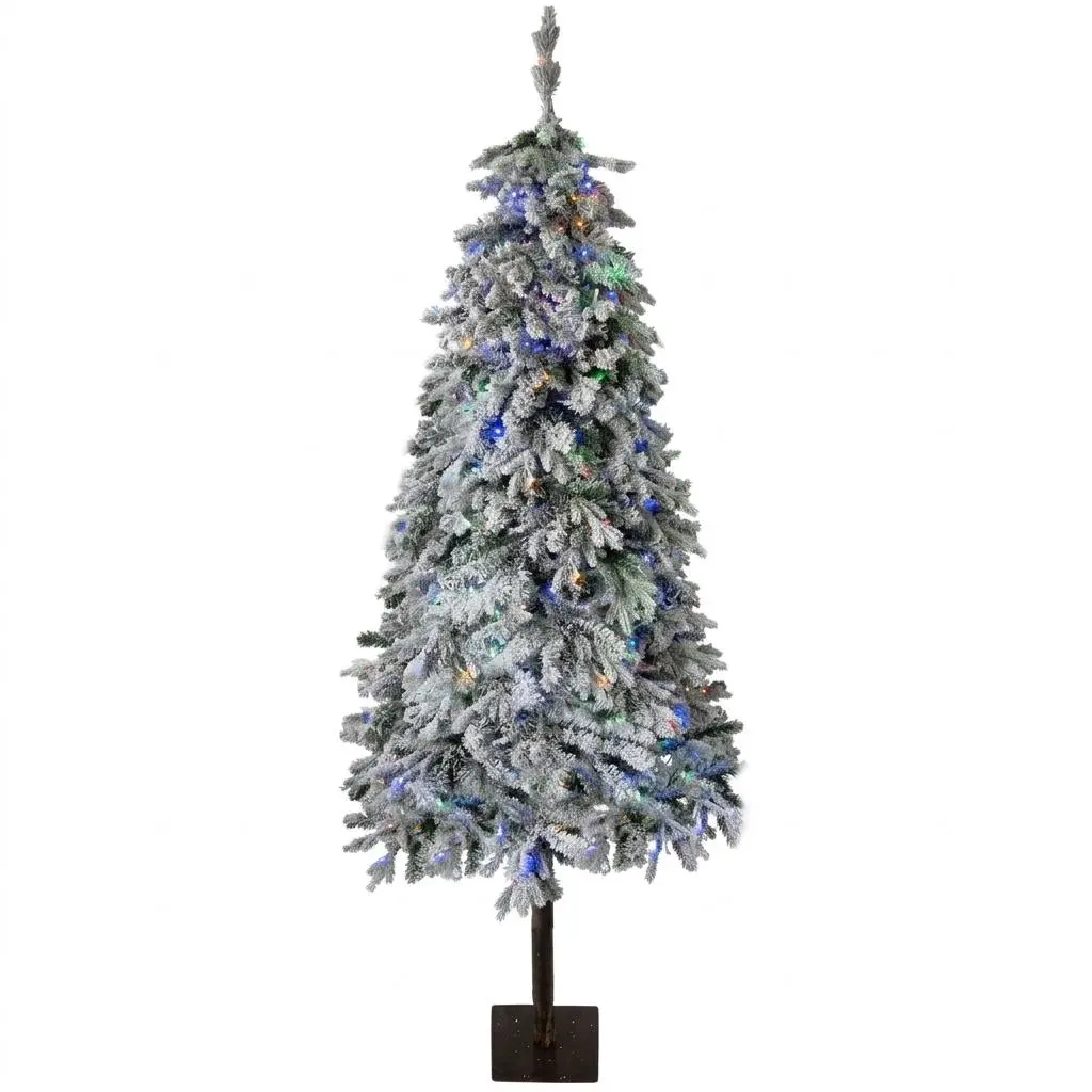 Garvee Pre-Lit Snow Flocked Artificial Christmas Tree, 6.5ft Realistic PE Spruce - Dense Branch Suggestions - Built-In LED Lights - Hinged Divisions - Sturdy Metal Stand