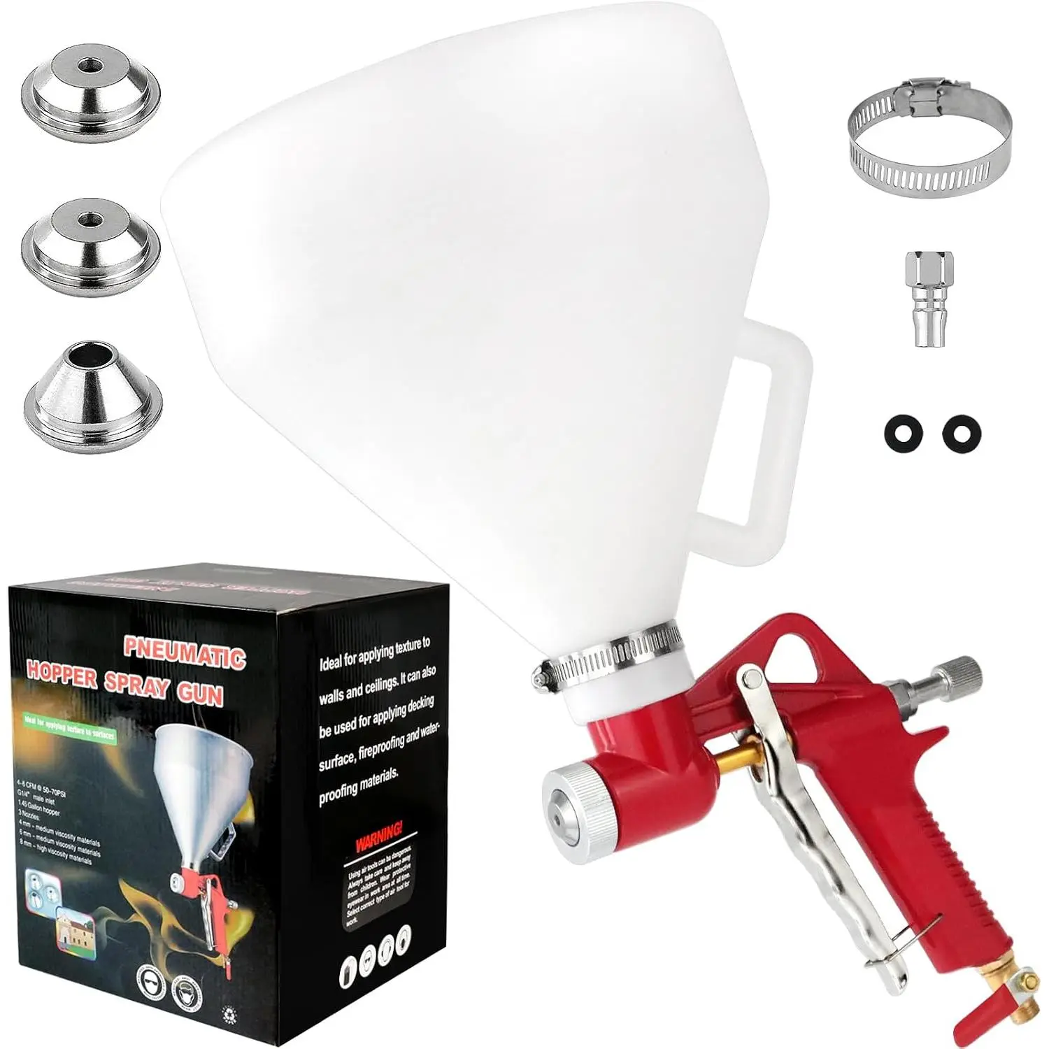 Air Texture Drywall Sprayer with 1.5 Gal Hopper, Synthetic Construction, 3 Nozzles (4.0mm/6.0mm/8.0mm) for Wall Coating, Ceilings, Stucco Mud, Knockdown Applications