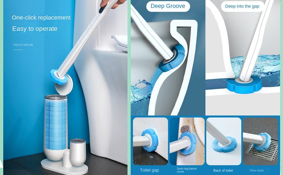 Keepow Disposable Toilet Brush with Cleaner Refills, Bathroom Bowl Wand Holder Set for Sink Bathtub Wash Basin Mop Pool Home Goods Cleaning