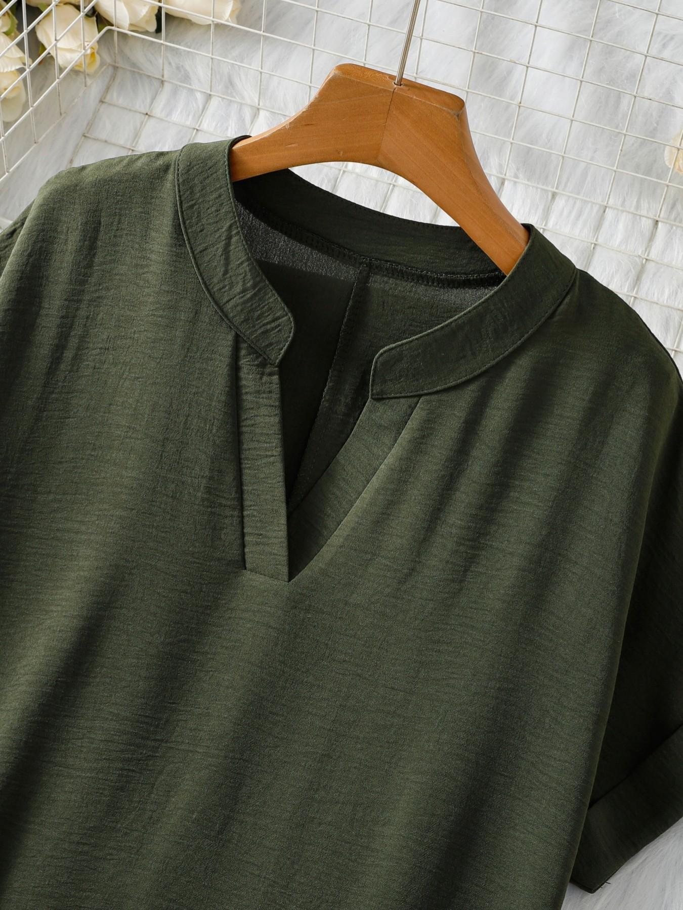 Women's Plain Solid V-Neck Short Sleeve Dress, Simple Long Dress for Women, Fitted Casual Fashion, Perfect for Daily Wear