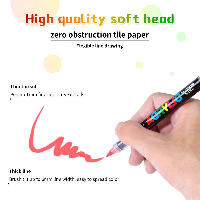 Acrylic Paint Markers, Soft Brush Tip Pens and Markers, Acrylic Paint Pens for Wood, Stone, Canvas, Glass, Fabric, Egg, Rock Painting and DIY Crafts Art Supplies,Permanent,Washable,Quick-Drying,Waterproof