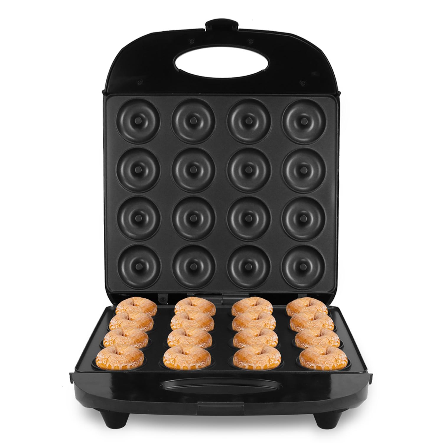 Mini Donut Maker Machine, 16 Holes Non-Stick Waffle Donut Baker, Double Side Heating Electric Doughnut Maker with Overheat Protection, Easy Use Snack Maker for Kids Breakfast Home Dessert Making
