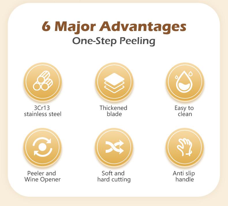 2-in-1 Vegetable & Fruit Peeler with Stainless Steel Blade and Bottle Opener, Wooden Handle Kitchen Tool for Potatoes, Apples, Zucchini, Papaya & Pumpkin