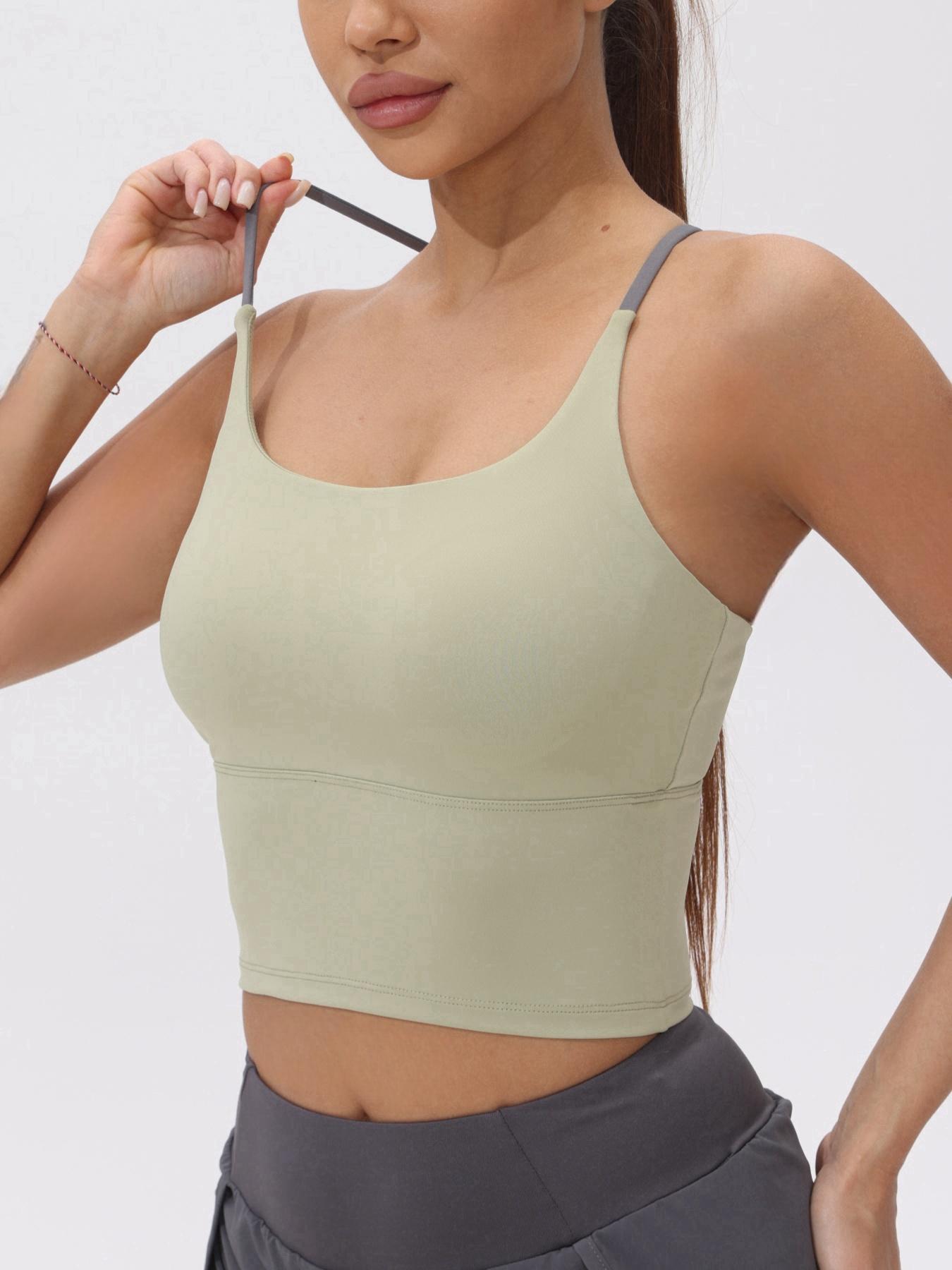 Women's Slim-Fitting Sports Top with Fixed Padding, Elastic Yoga Tank, Gym Yoga Tops, Athletic Tops, Color Block Design, Ideal for Fitness and All Seasons
