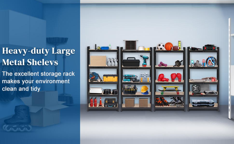 Karl home Garage Shelving Heavy Duty, 5-Tier Wide Size Adjustable Metal Shelving Unit Rack Organization for Garage Pantry Basement, 1900lbs,29.5" L x 11.8" W x 59.1" H, Black