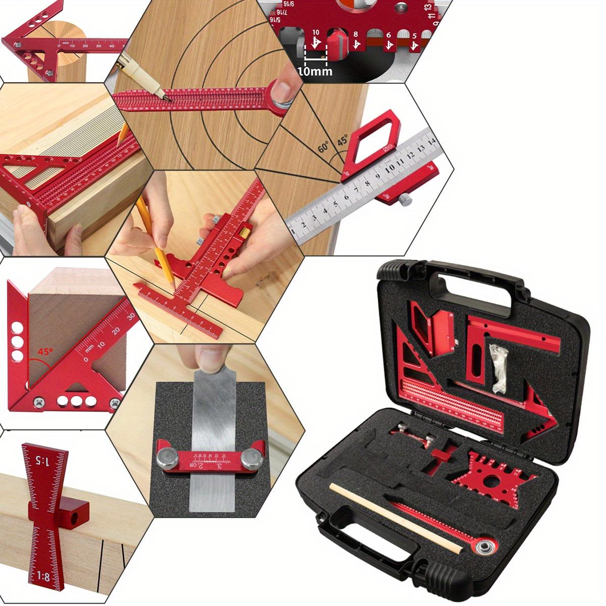 6/7/8Pcs Woodworking Square Kit with Box, Precision Carpenter Quick Splicing Planning and Layout Tools, Aluminum Scribeing Ruler, Center Finder, Circular Drawing Compass, Honing Guide, Height Gauge, Measuring Ruler