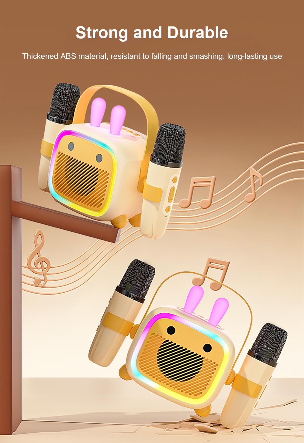 Wireless Karaoke Speaker with 2 Microphones, Portable Bluetooth-compatible Speaker with LED Light, Wireless Speaker for Home Party & Family Fun