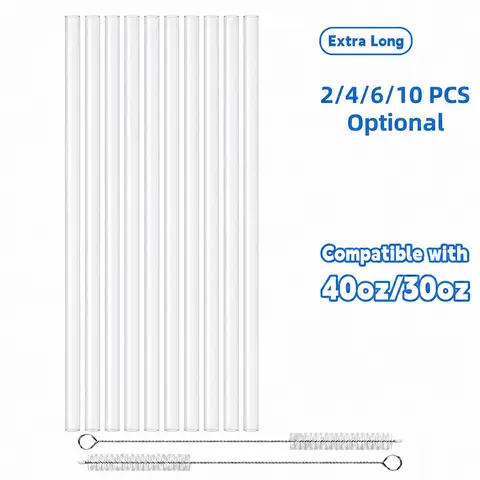 2/4/6/10-Pack Replacement Straws Compatible with Stanley 40oz/30oz Tumbler Cups, Reusable Plastic Straws with Cleaning Brush, Durable Drinking Accessories, Drinkware Accessories