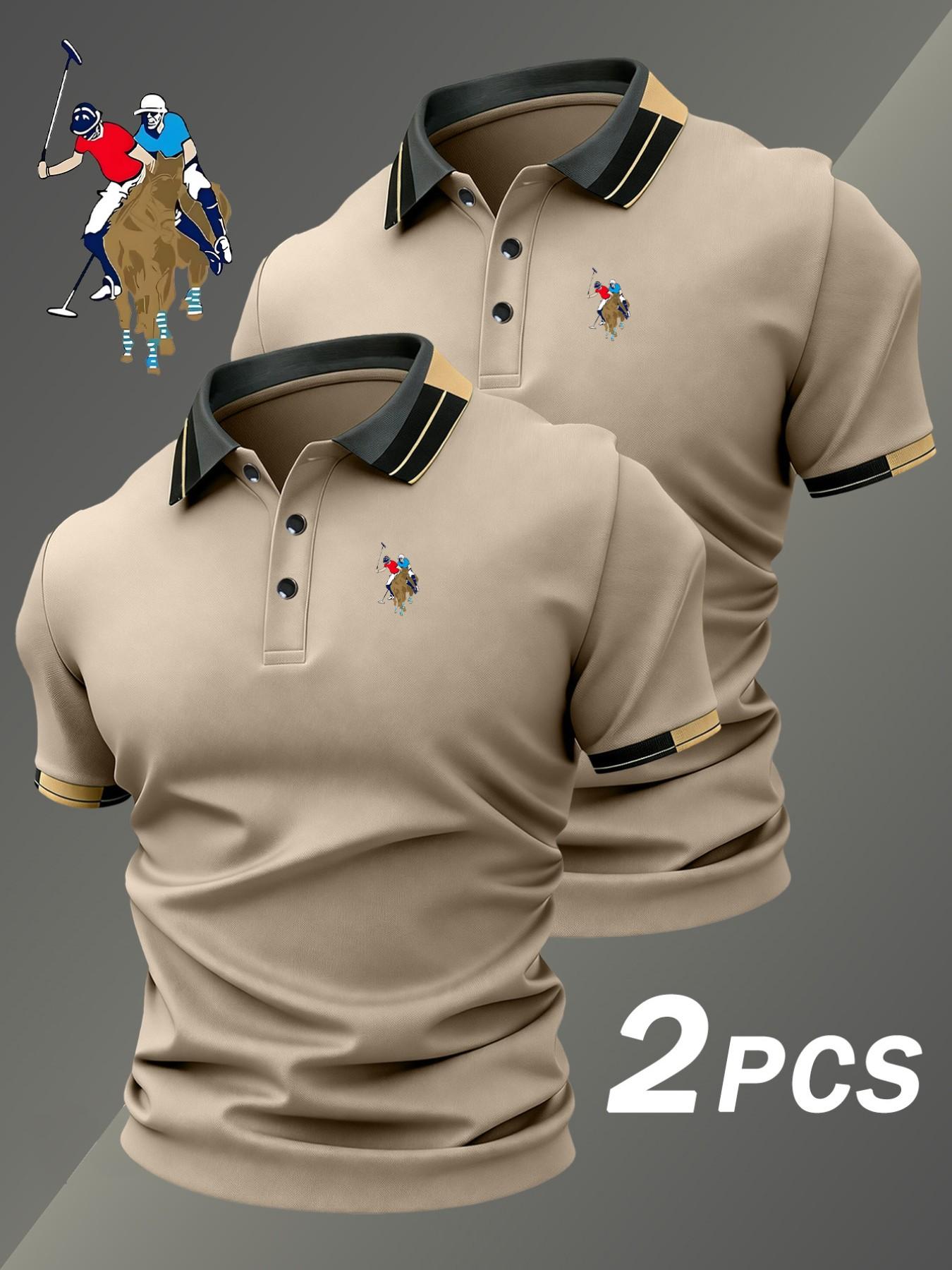 Two-Piece Hh4557 Paul Mccartney Knight Logo Print Men's Collared Shirt, Elastic Casual Breathable All-Season Comfortable High-End Polo