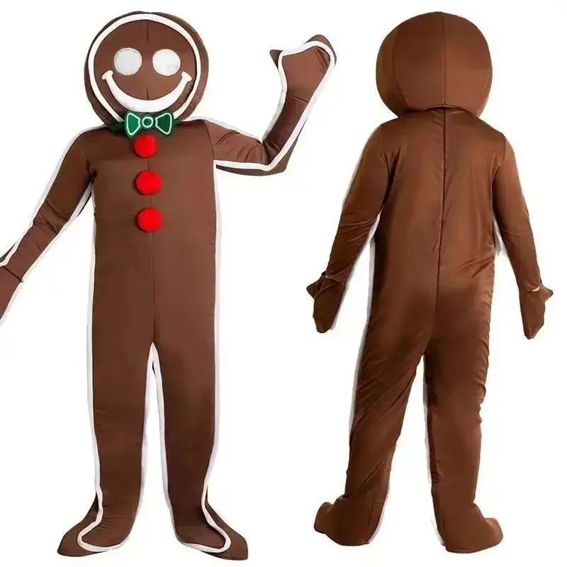 Adults Gingerbread Man Cosplay Costume Mascot Christmas Cute One Piece Jumpsuit for Men Adults Xmas Party or Stage Wear