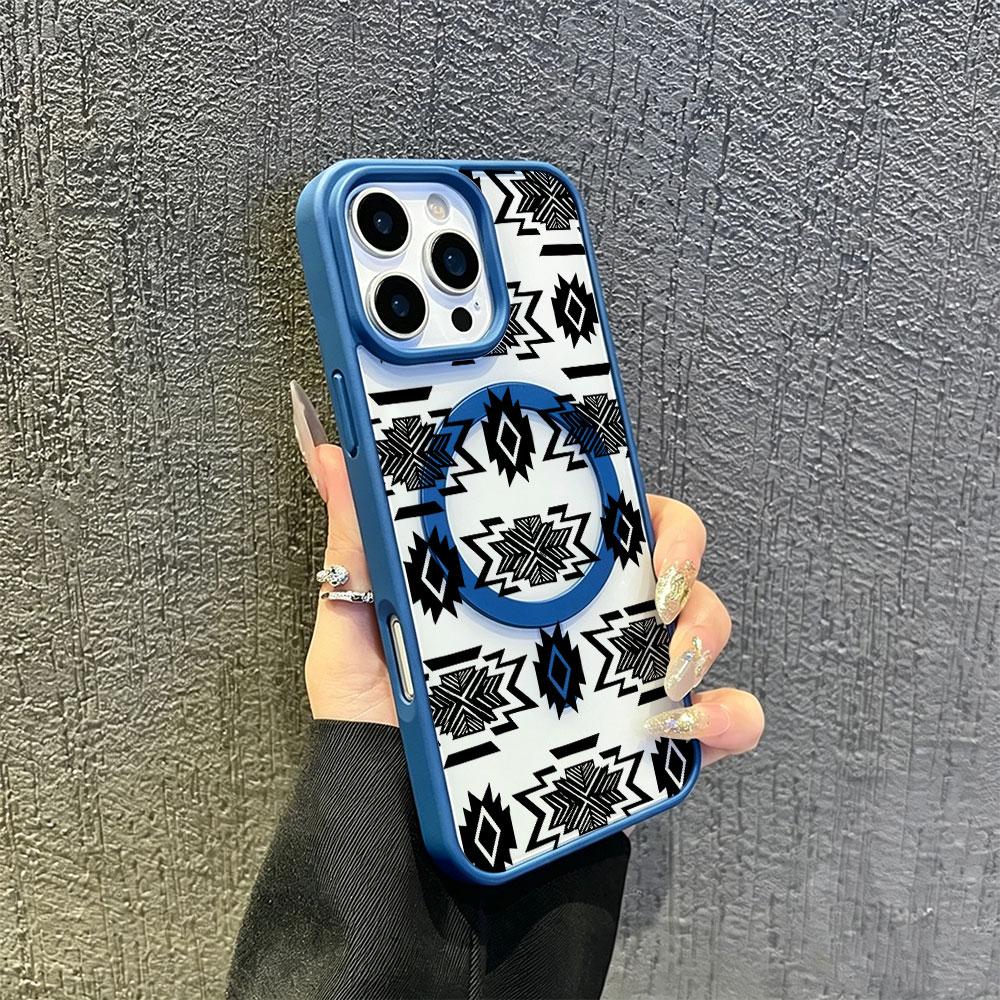 Southwestern Aztec Phone Case for iPhone 17 16 15 14 13 12 11 Pro Max, Black and White Tribal Pattern Protective Cover, Western Style Gift for Men Women