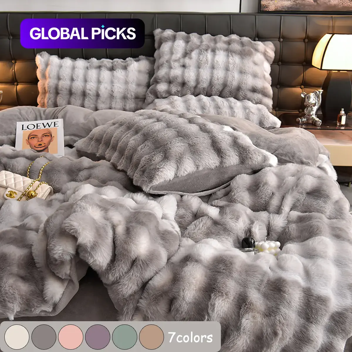 【Black Friday】Luxurious Soft Rabbit Fur Bedding Set, Soft Bedding Sets, High-Quality Warm All-Seasons Coverlet, Includes 1 Fitted Sheet + 2 Pillowcases, Suitable for Bedroom/sofa/dormitory, Comfy Bed Sets