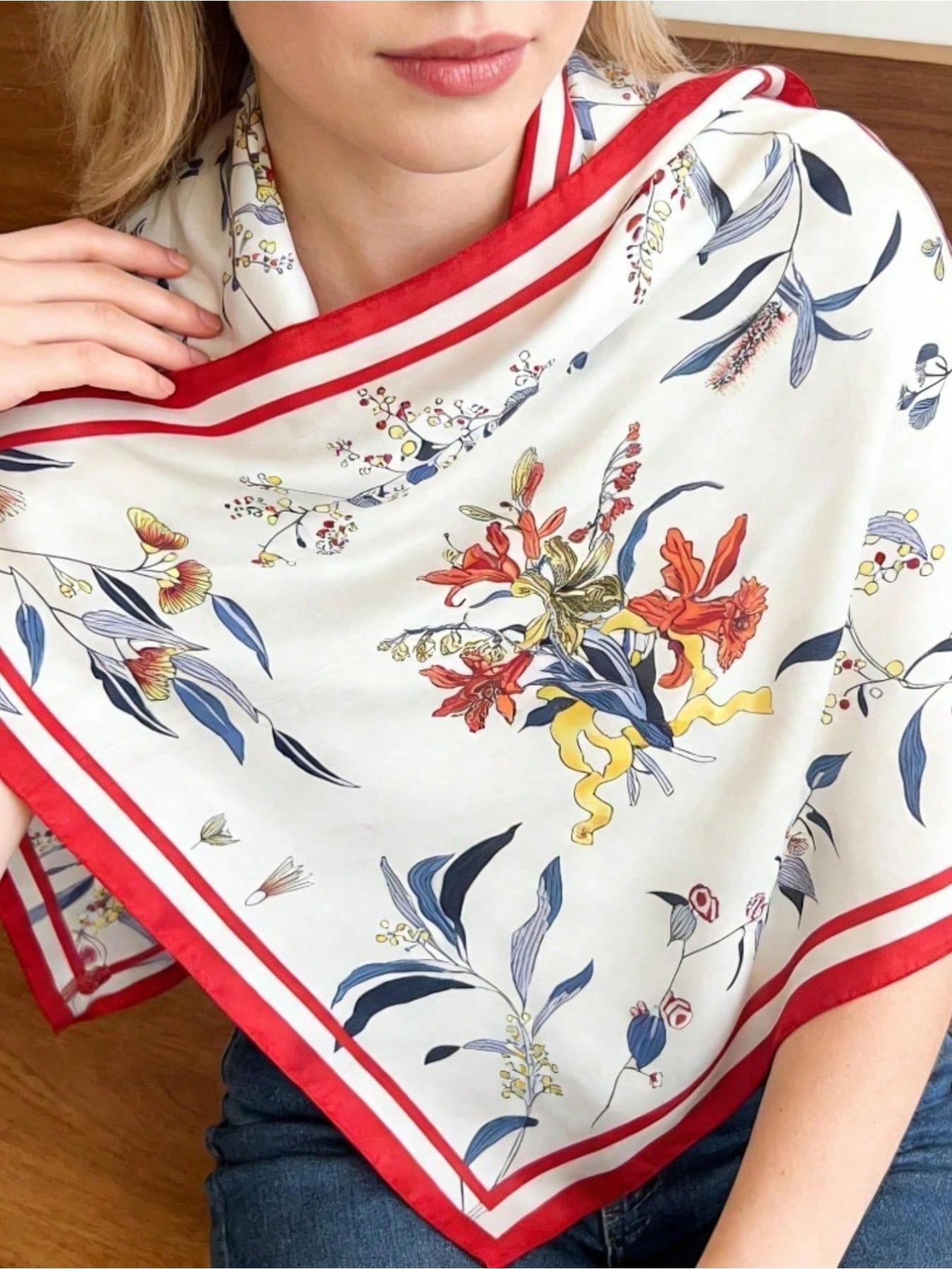 1Pc Spring and Autumn Butterfly Printed Scarf Women's Versatile 70cm Square Scarf Sweet Atmosphere External Shawl