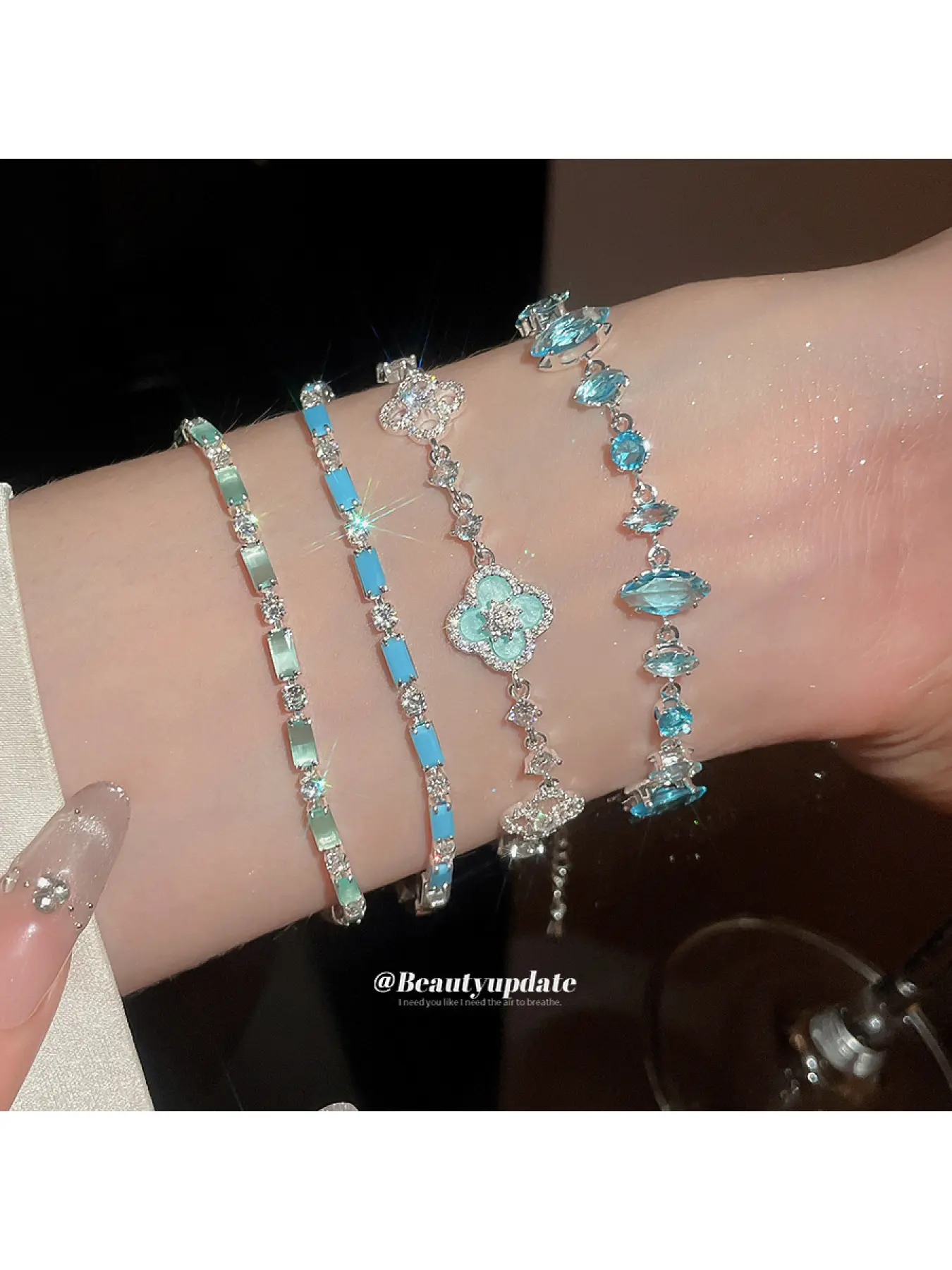 2026 New Blue Floral Vine Zircon Bracelet Sweet Style Luxury Minimalist Women's Jewelry Adjustable Beaded Handchain Trendy Gift Beautiful Bracelets