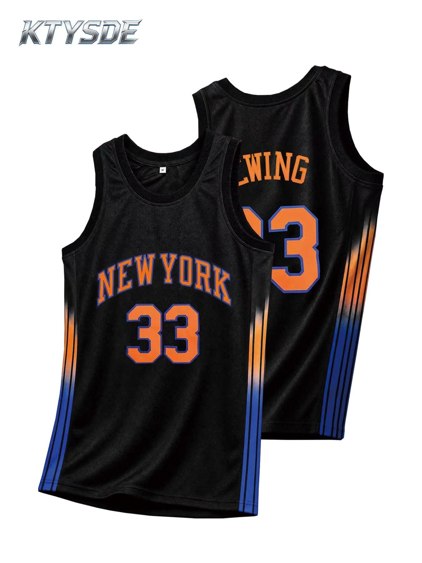 KTYSDE Premium Embroidered New York 33 Basketball Jersey, Embroidered Basketball Jerseys, Jersey Top, Sporty Sports Top, Breathable Comfortable Mesh Sports Shirt, Unisex Retro Athletic Uniform for All Occasions