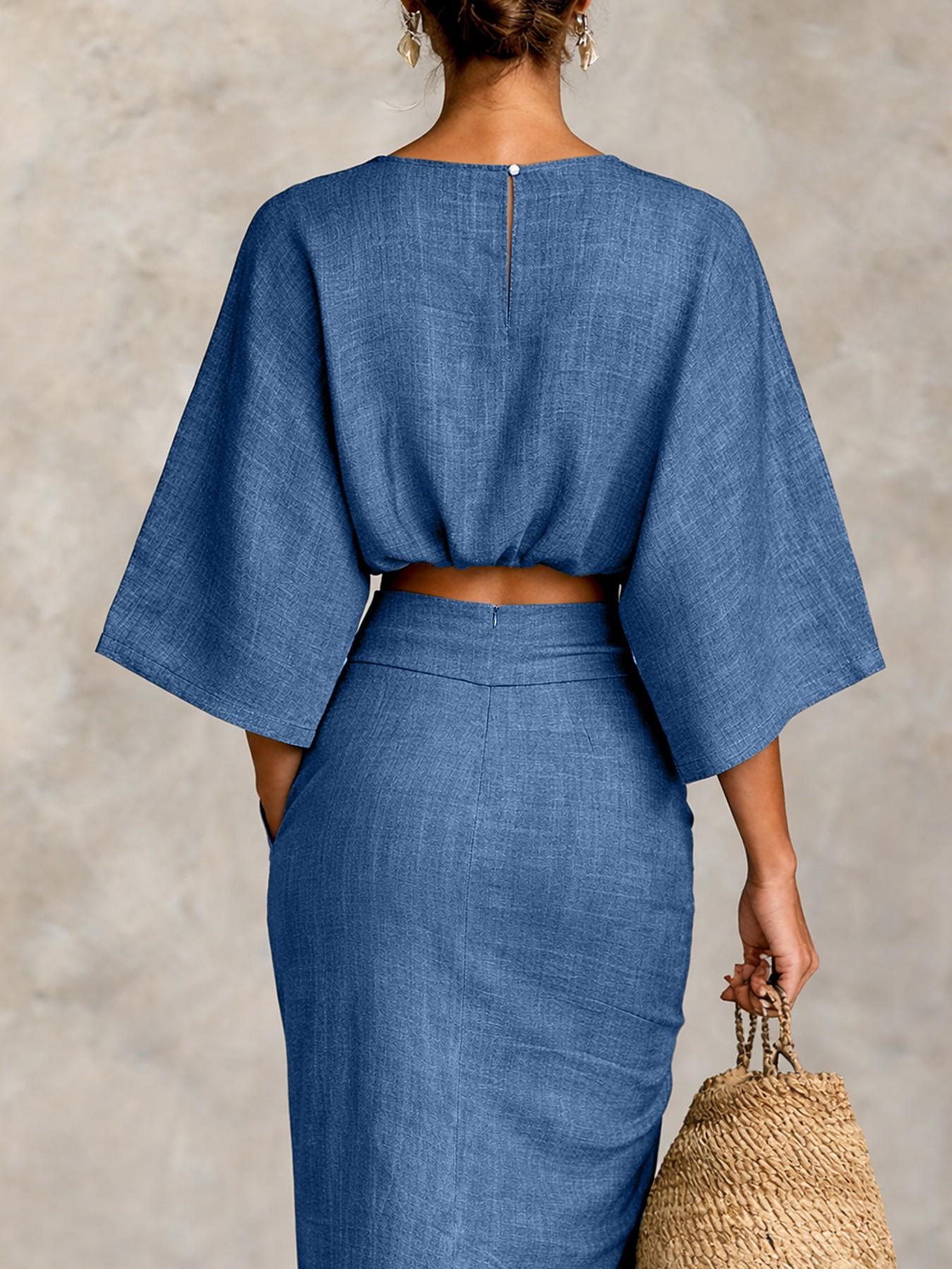 Women's Stylish Loose-Fitting Casual Two-Piece Set, Spring & Fall Comfortable Long Skirt with Waist Definition and Pocket one pocket Women's Stylish Loose-Fitting Casual Two-Piece Set, Spring & Fall Comfortable Long Skirt with Waist Definition and Pocket one pocket