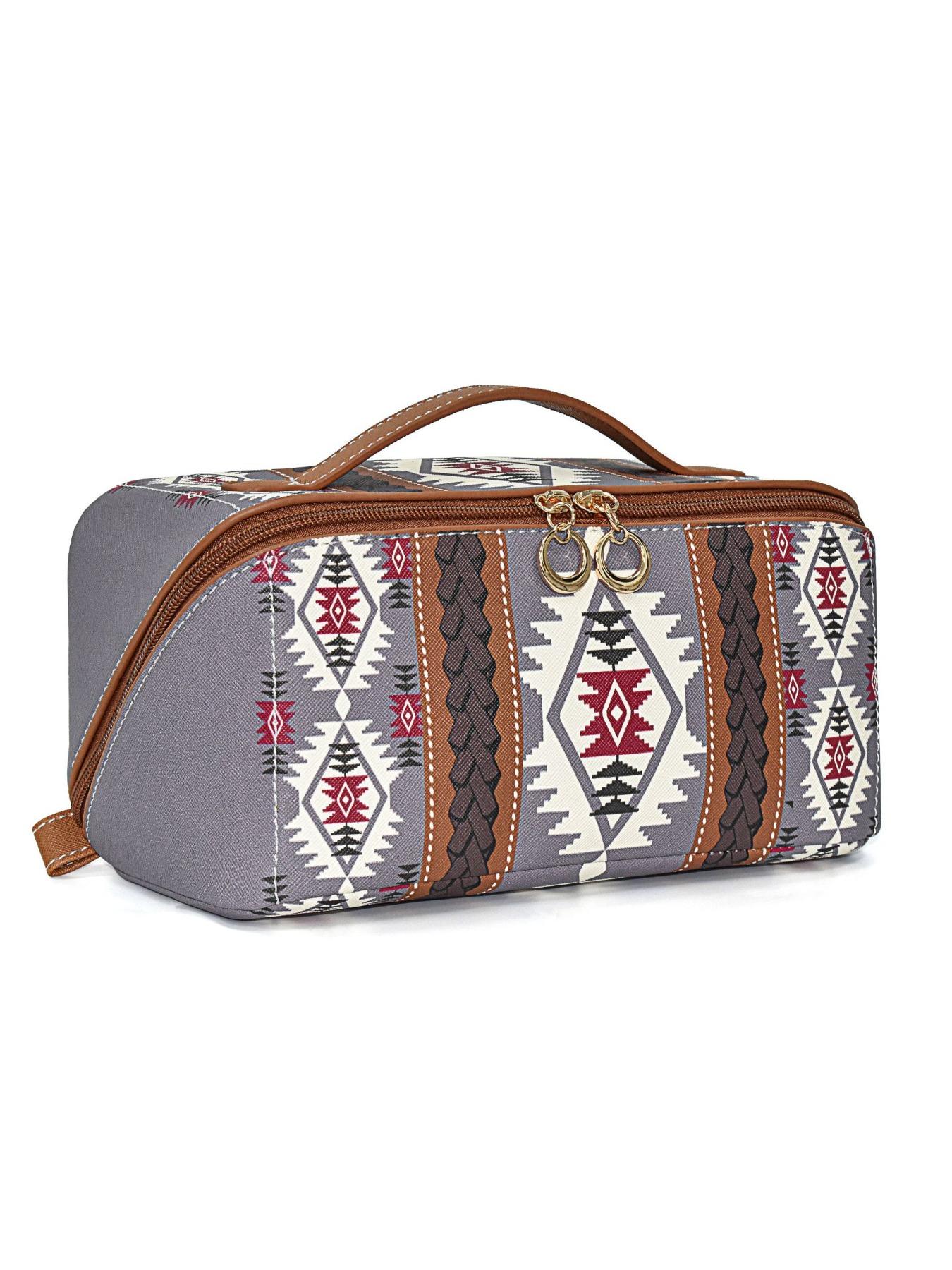 Boho Style PU Leather Cloud Pillow Makeup Bag, Large Capacity Handheld Makeup Case, Travel Wash Kit, Stylish and Functional