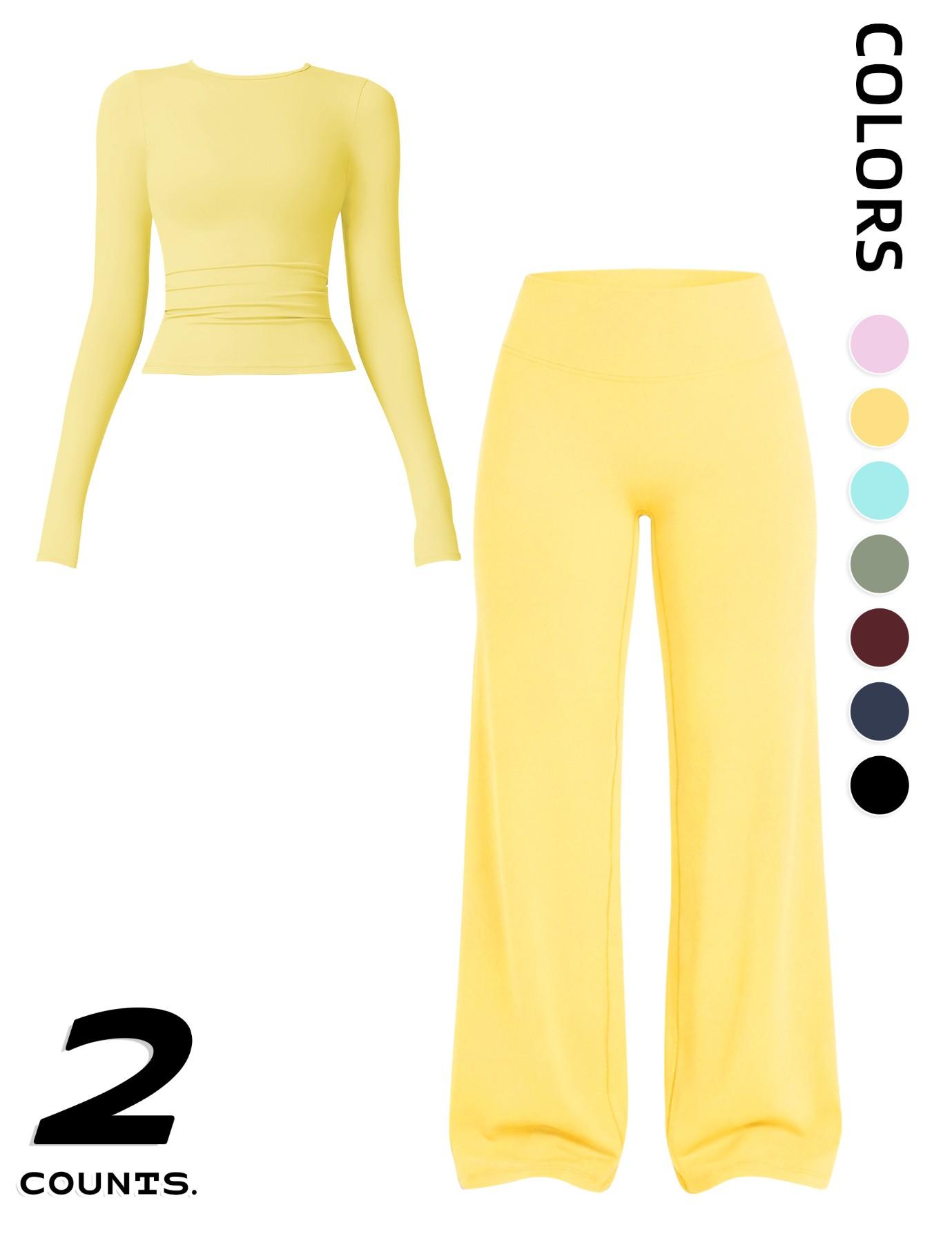 Women's Two-Piece Sporty, Long Sleeve Top & High-Waisted Pants, Breathable Yoga Gym Running Wear, Spring Fall Fitness Apparel, Activewear Fitness Outfit