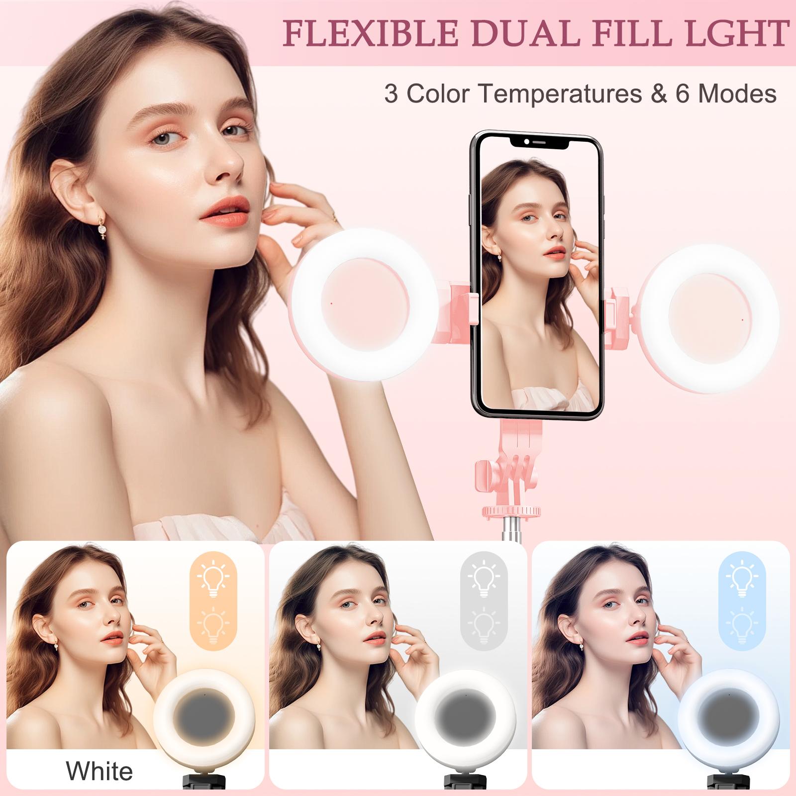 6-in-1 Selfie Tripod w/Dual Fill Lights & Wireless Remote | Portable Adjustable Phone Stand | Detachable 360° Compact Travel Tripod