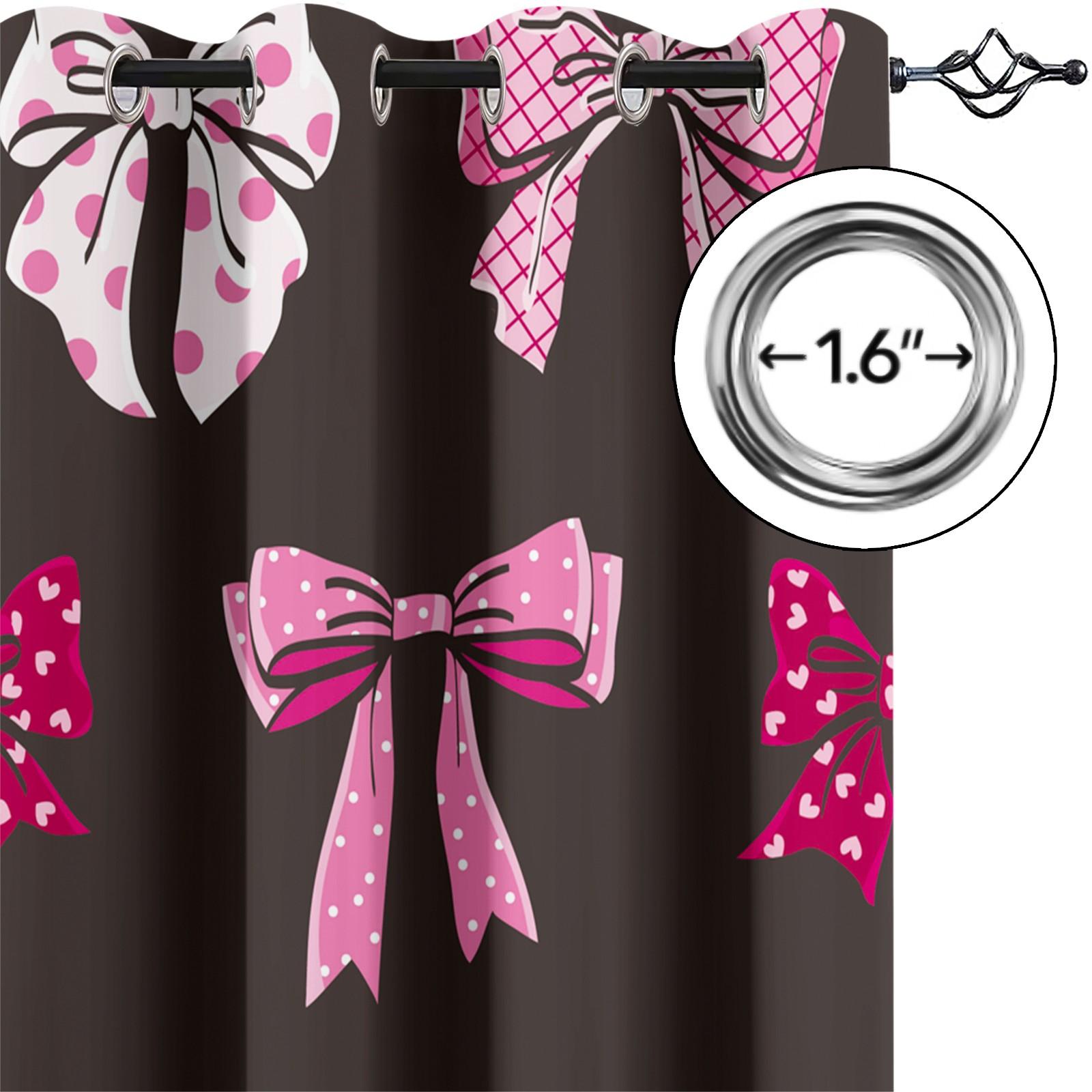 2 Panels Set Cute Coquette Bow Print Blackout Curtains, Y2K Aesthetic Darkening Grommet Window Drapes, Privacy Protection & Light Blocking, Perfect for Bedroom, Living Room, Dorm & Girls' Room Trendy Home Decor