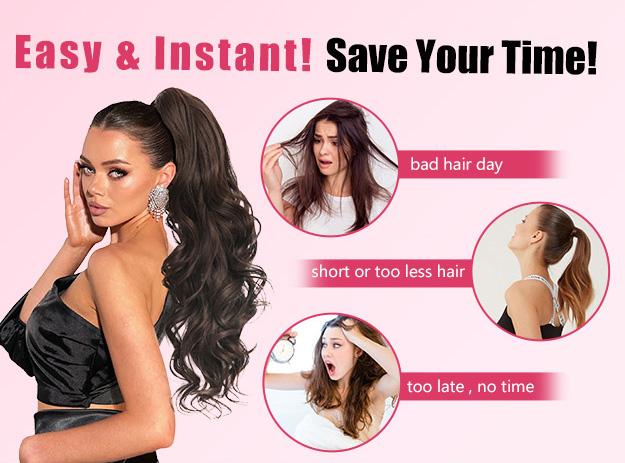 NAYASA Ponytail Extension 24" Long Curly Wavy Claw Clip in Ponytail Hair Extensions, Jaw Clip on Pony Tails Fluffy Hairpiece for Women Daily Party Use