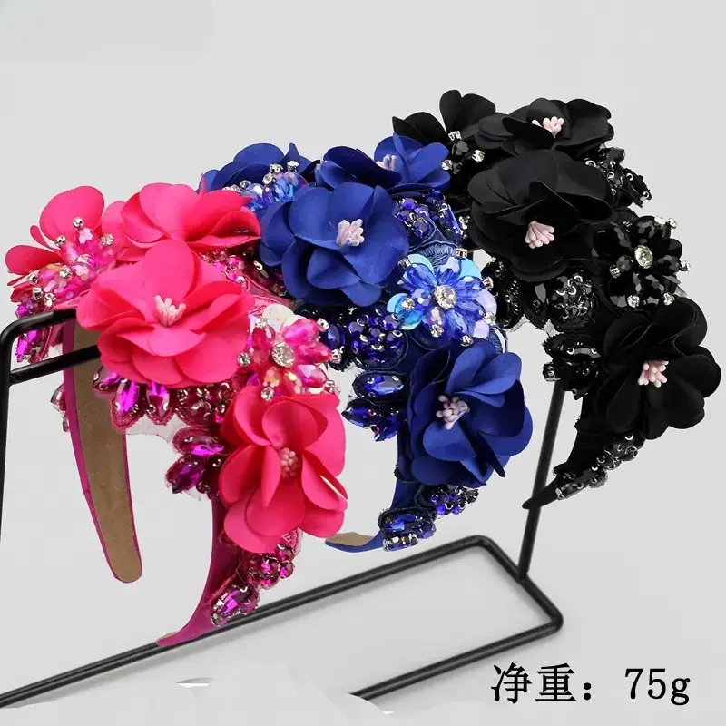 Trendy Luxury Flower Rhinestone Women Headband, Colorful Multi‑Dimensional Floral Crystal Hairband, Sparkly Statement‑Making Hair Piece Perfect For Evening Wear, Costume Parties and Eye‑Catching Glamorous Outfit Styling tiktokshopbacktoschool