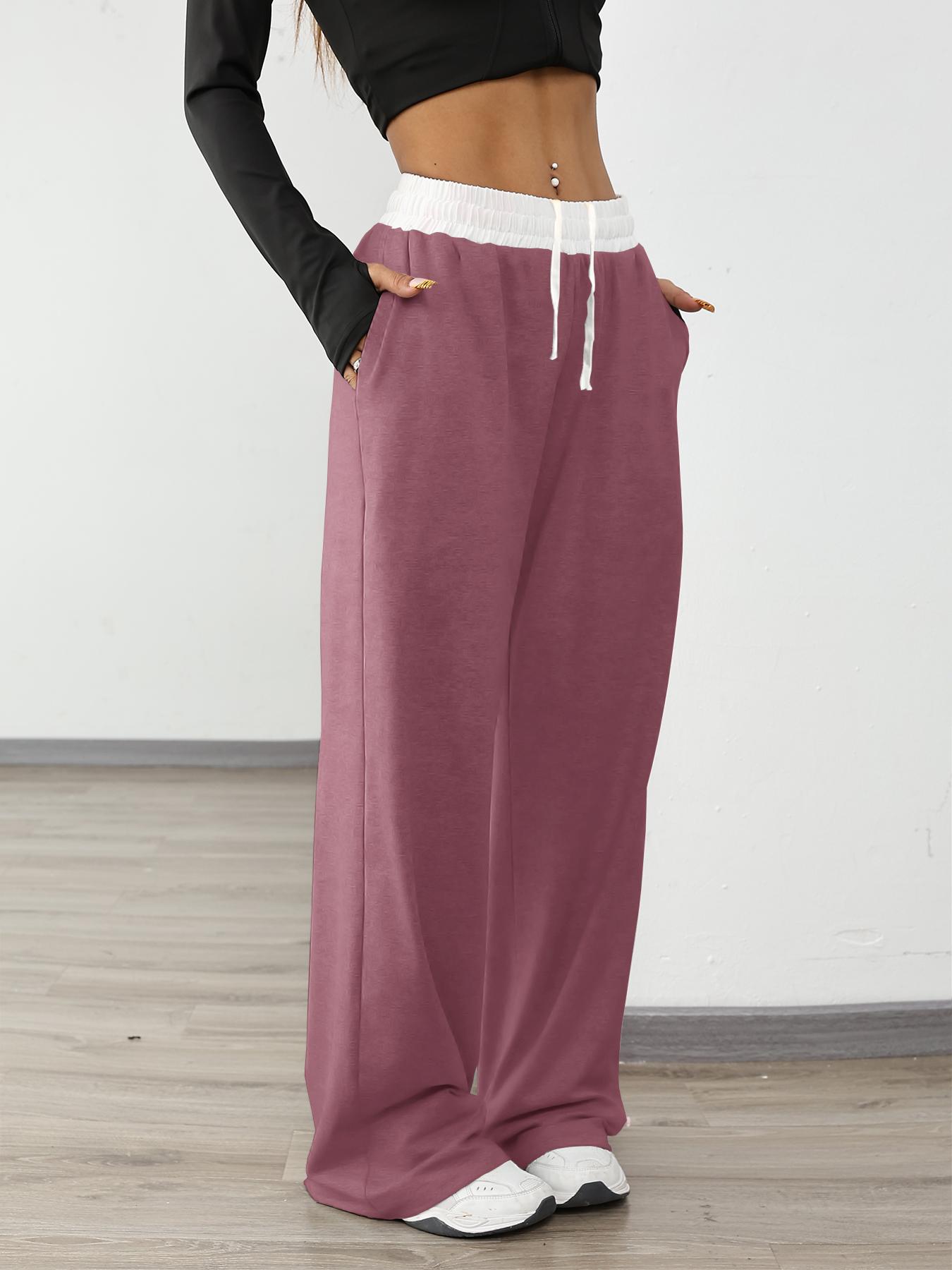 Women's High Elasticity Running Pants with Color Block Waistband Design, Outdoor Casual Hiking Gym Jogging Sportswear with Pockets Gym Sportswear Bottoms