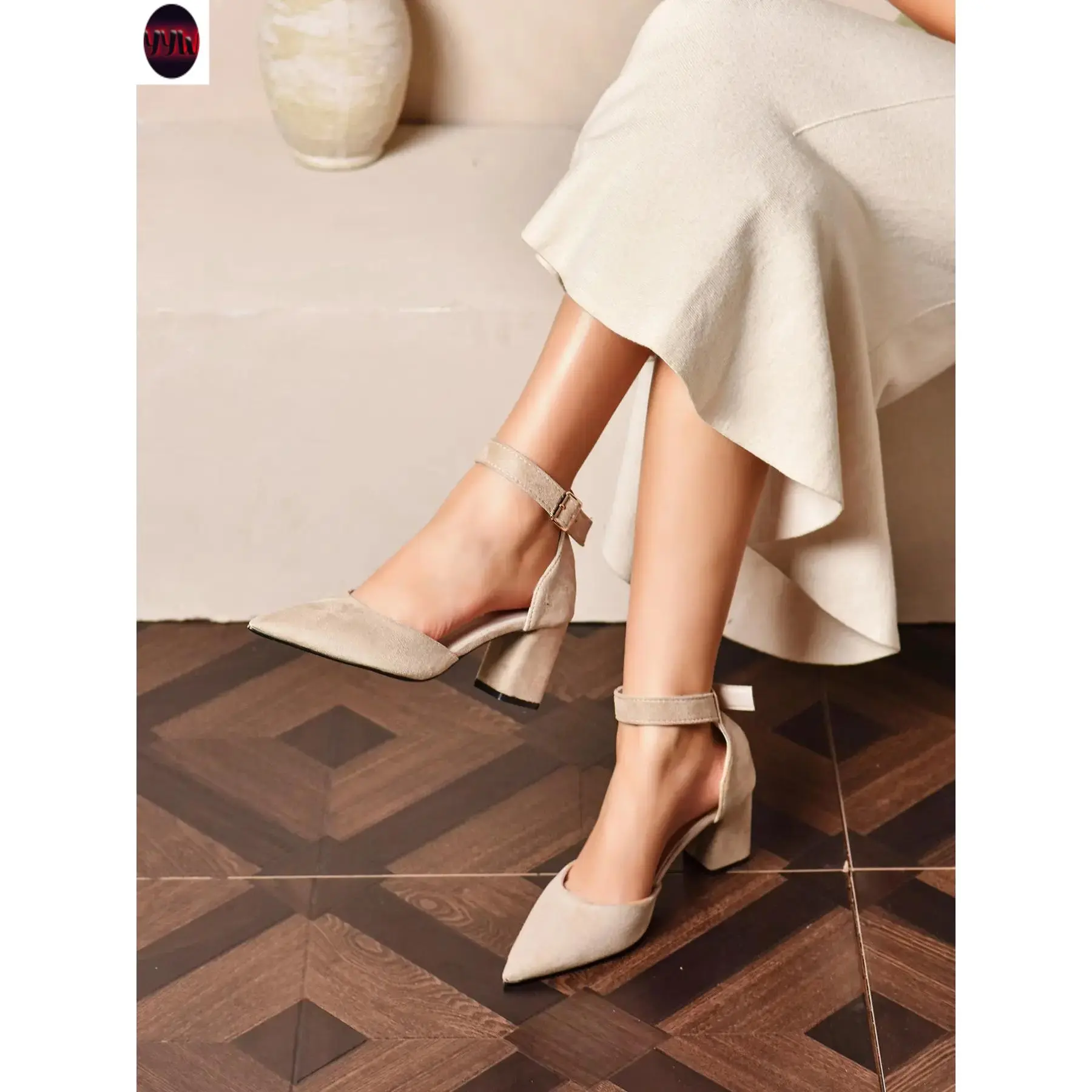 YYW1 Women's Suede Pointed Toe Ankle Strap Buckle Block Heel Pumps, Comfortable Durable Elegant Shoes, Women's Footwear#BlockHeels#AnkleStrap#PointedToe#Buckle