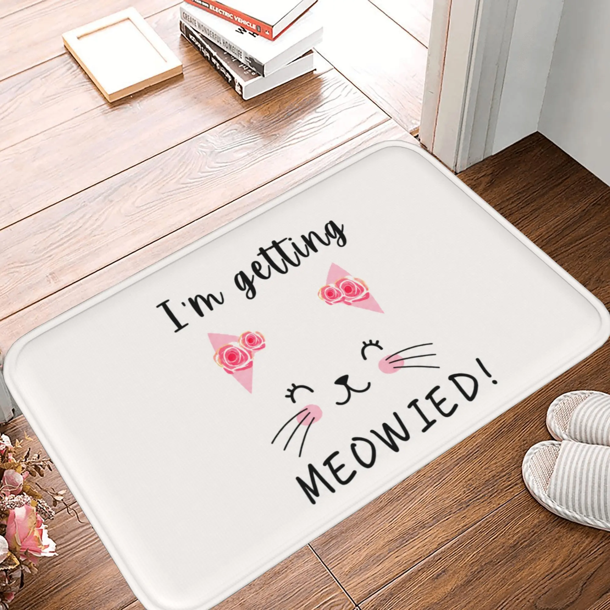 Funny I'm Getting Meowied Cat Doormat, Non-Slip Flannel Indoor Entrance Rug, Cute Wedding Engagement Gift Floor Mat, Low-Profile Durable Carpet for Home Decor
