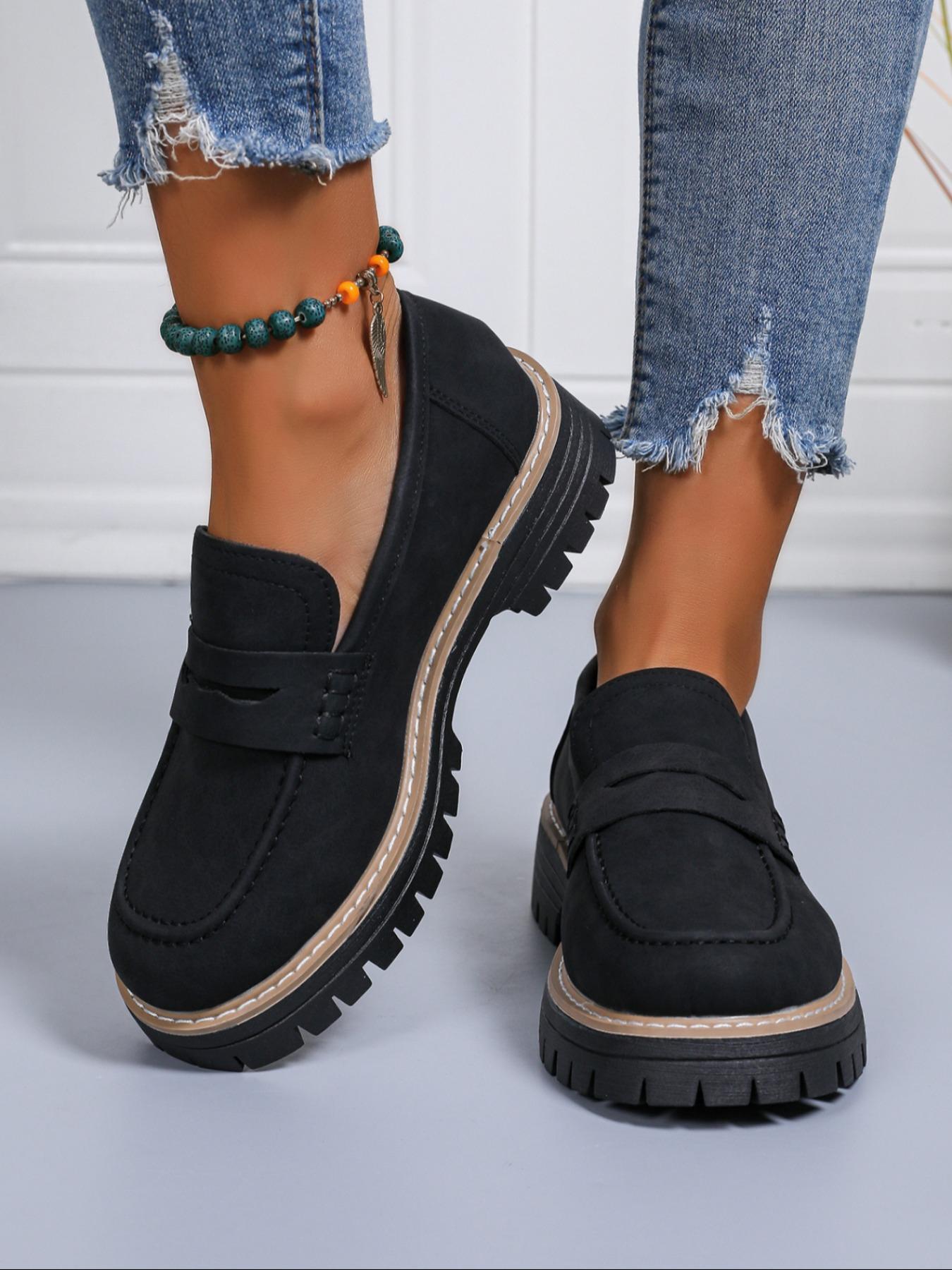 Women's Fashion Thick Sole Loafers, Cross Strap Design, One-Step Slip-On, Casual Comfortable All-Season Shoes, Perfect for Walking, Footwear