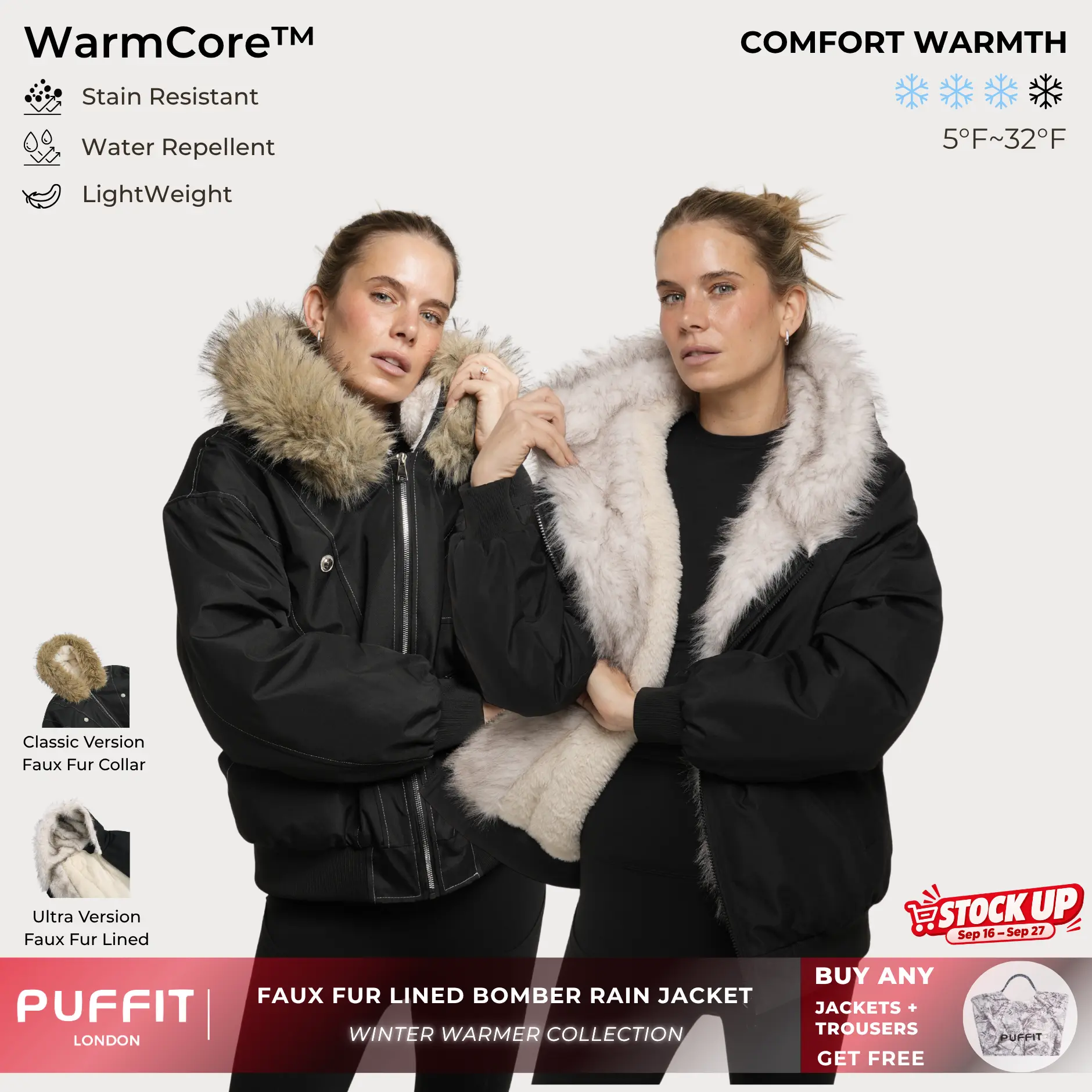 PUFFIT STM-TEX Faux Fur Lined Waterproof Bomber Parka,Elegant and Luxurious,Providing Warmth and Style,Cozy and Fashionable,Y2K Style,Fall Winter Womenswear,2026 Shopping