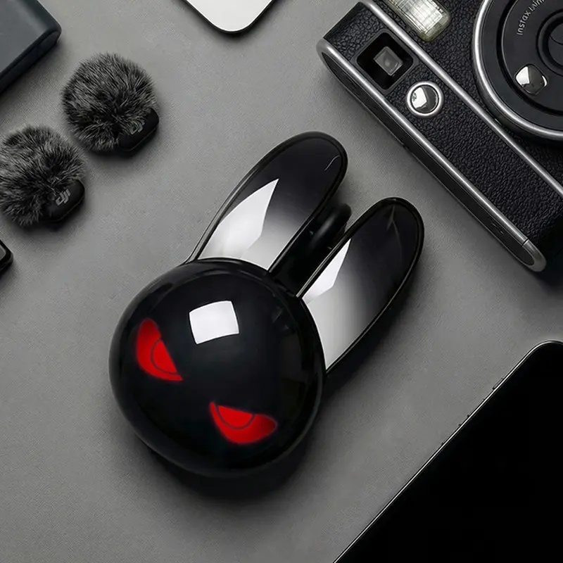 MOFii M6C Cool Black Bunny Dual-Mode Rechargeable Wireless Mouse, RGB Lighting Cute Rabbit Shape Office Mouse, Compatible with Desktop, Laptop & Tablet
