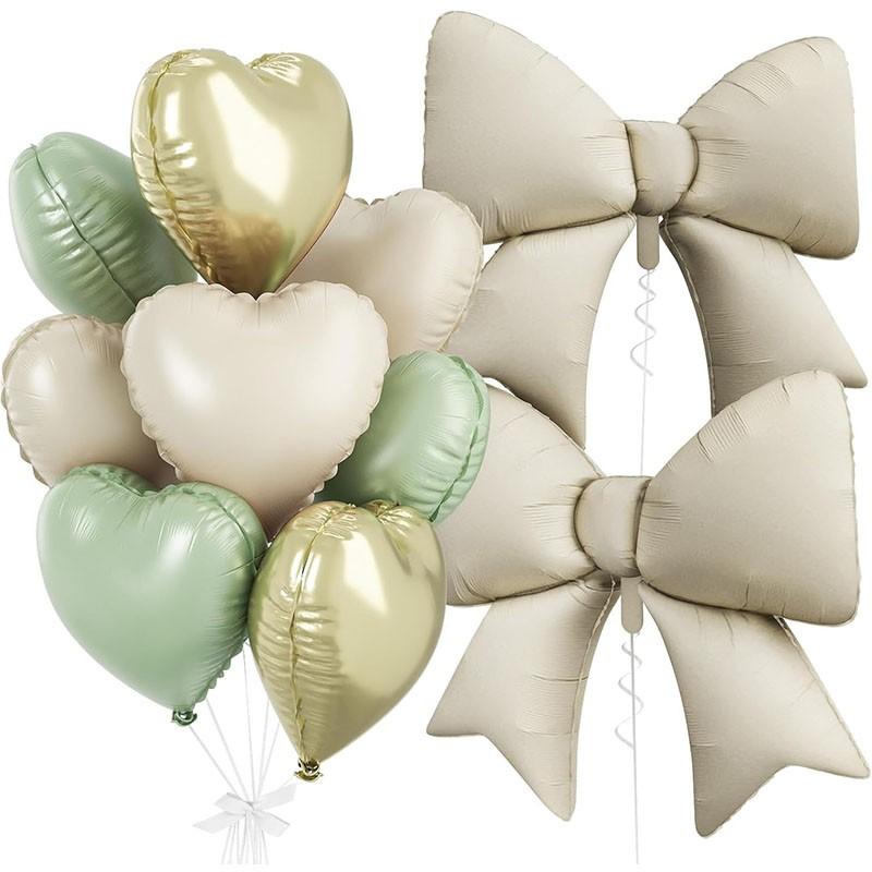 Green gold heart-shaped bow balloons, 8 18 inch heart-shaped balloons and 2 38 inch bow balloons (with 2 accessories), suitable for boys, girls, baby showers, wildlife park jungle birthdays, wedding party decorations